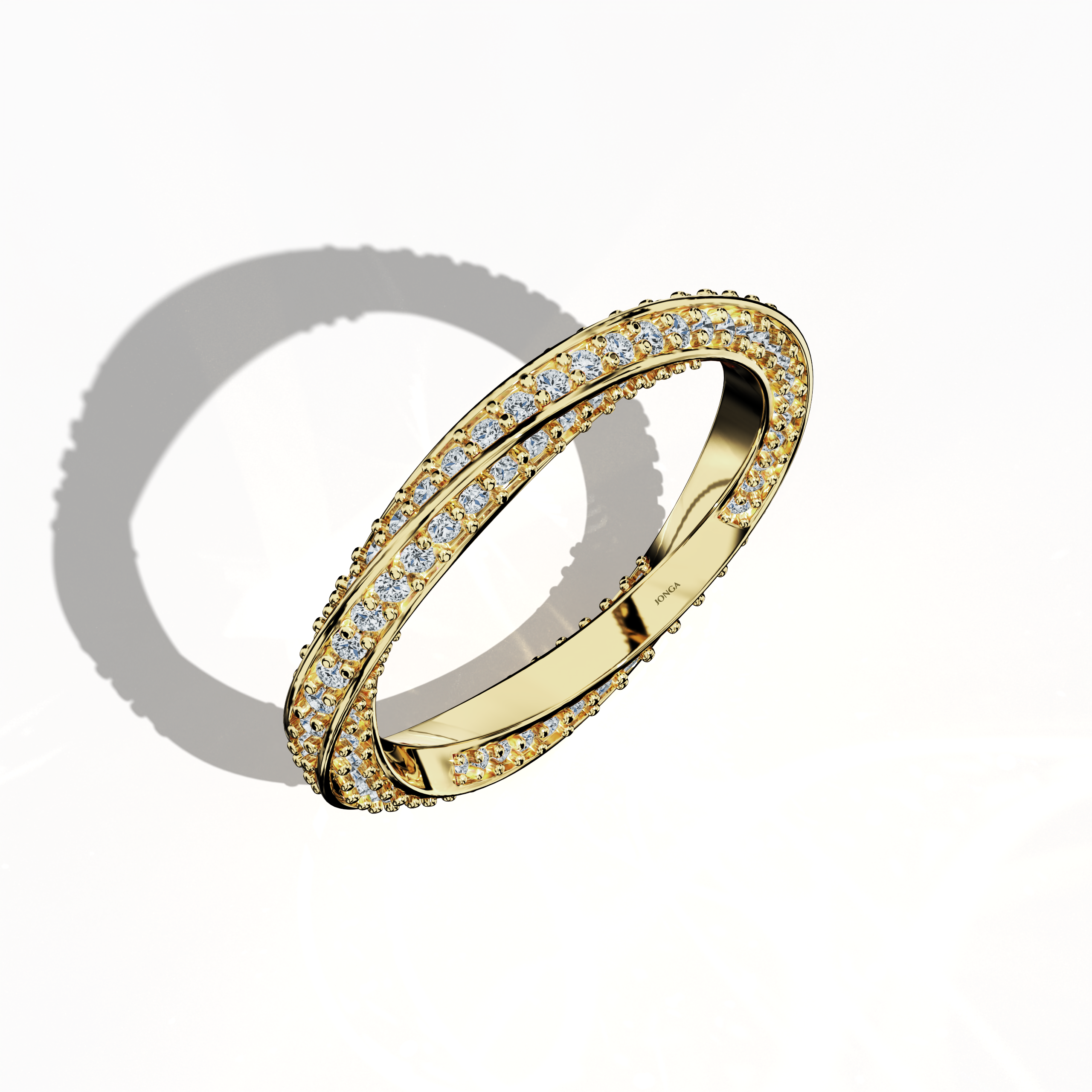 Captured from a standing front top side view, this жёлтое золото twisted diamond band reveals an intricately interwoven spiral design crowned by a luminous 1.05 carat diamond. Also described as a helix or twisted band, its warm golden alloy finish—commonly recognized as classic жёлтое золото—emphasizes superior craftsmanship and modern elegance. This luxurious piece melds timeless design with contemporary style, reflecting refined artistry and impeccable detail. Keywords: twisted, diamond, modern, elegant.