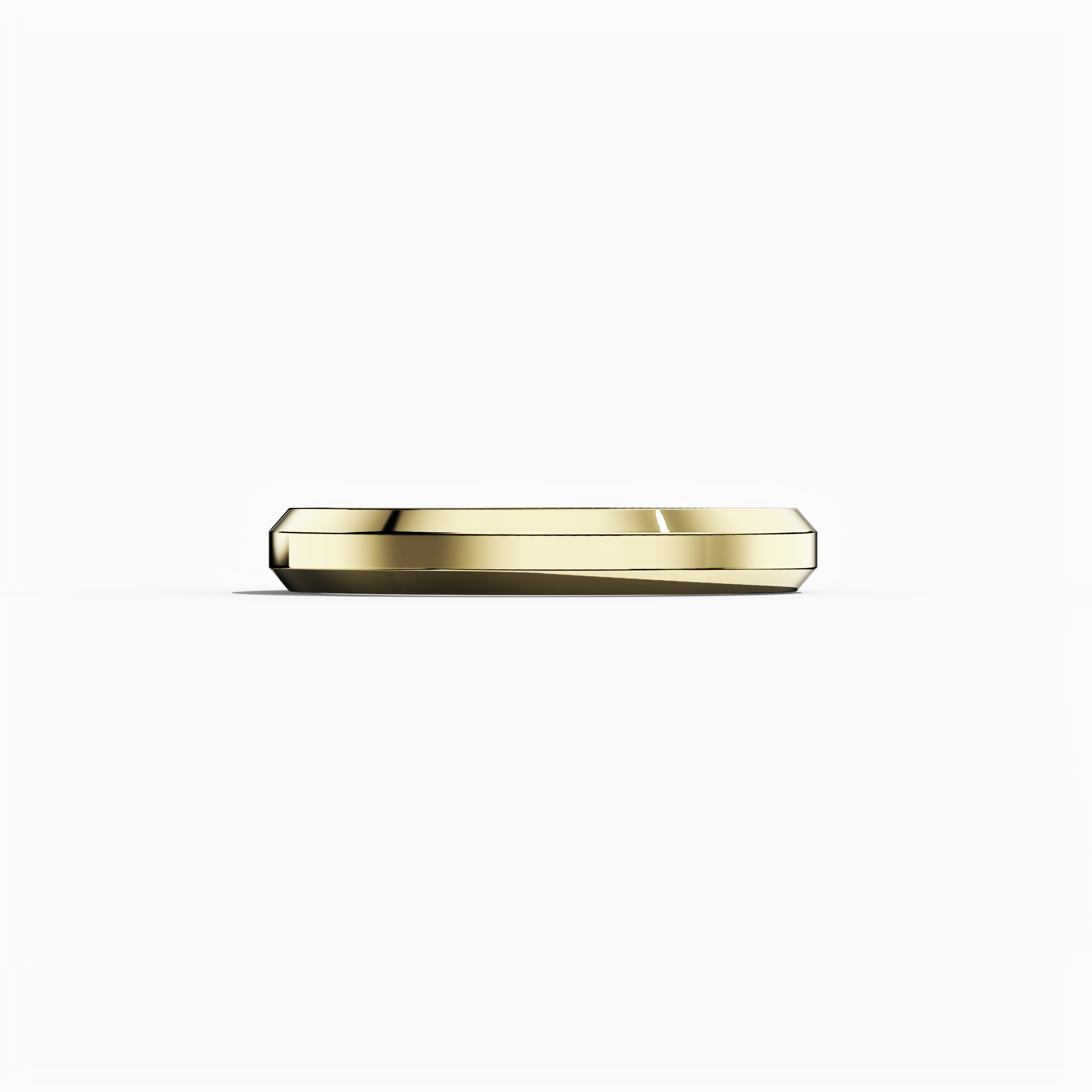 Image of a 3.2 мм wide three-step wedding band in classic жёлтое золото, also known as traditional gold or sunlit gold, displayed in a sleeping front view. The center step features a matte finish, while the adjacent steps boast a glossy sheen. This design, referred to as a tiered band, stepped-edge ring, or layered wedding band, embodies timeless elegance and meticulous craftsmanship. Keywords: жёлтое золото wedding band, three-step design, matte and glossy finish, traditional gold, tiered band.