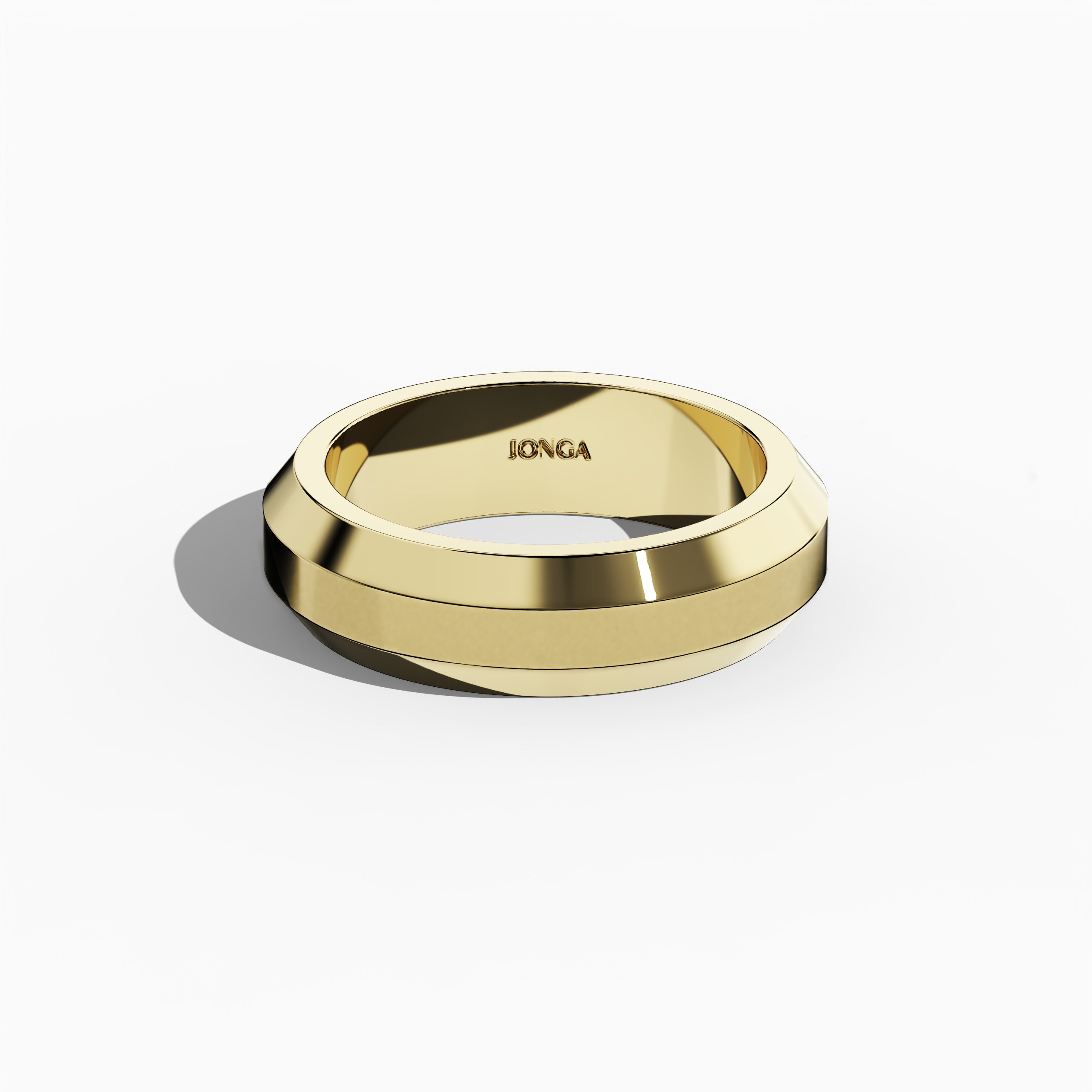 Image displaying an elegant three‐step design жёлтое золото (classic gold, sunlit gold) wedding band with a 6.5 мм width, featuring a refined matte‐finished central step paired with shimmering glossy outer steps. This tiered, triple‐tier, layered, stepped, and graduated step band radiates contemporary sophistication, artisanal quality, and classic allure. Captured in a sleeping front top view against a subtle background, keywords include жёлтое золото, matte, glossy, wedding band, and modern craftsmanship.
