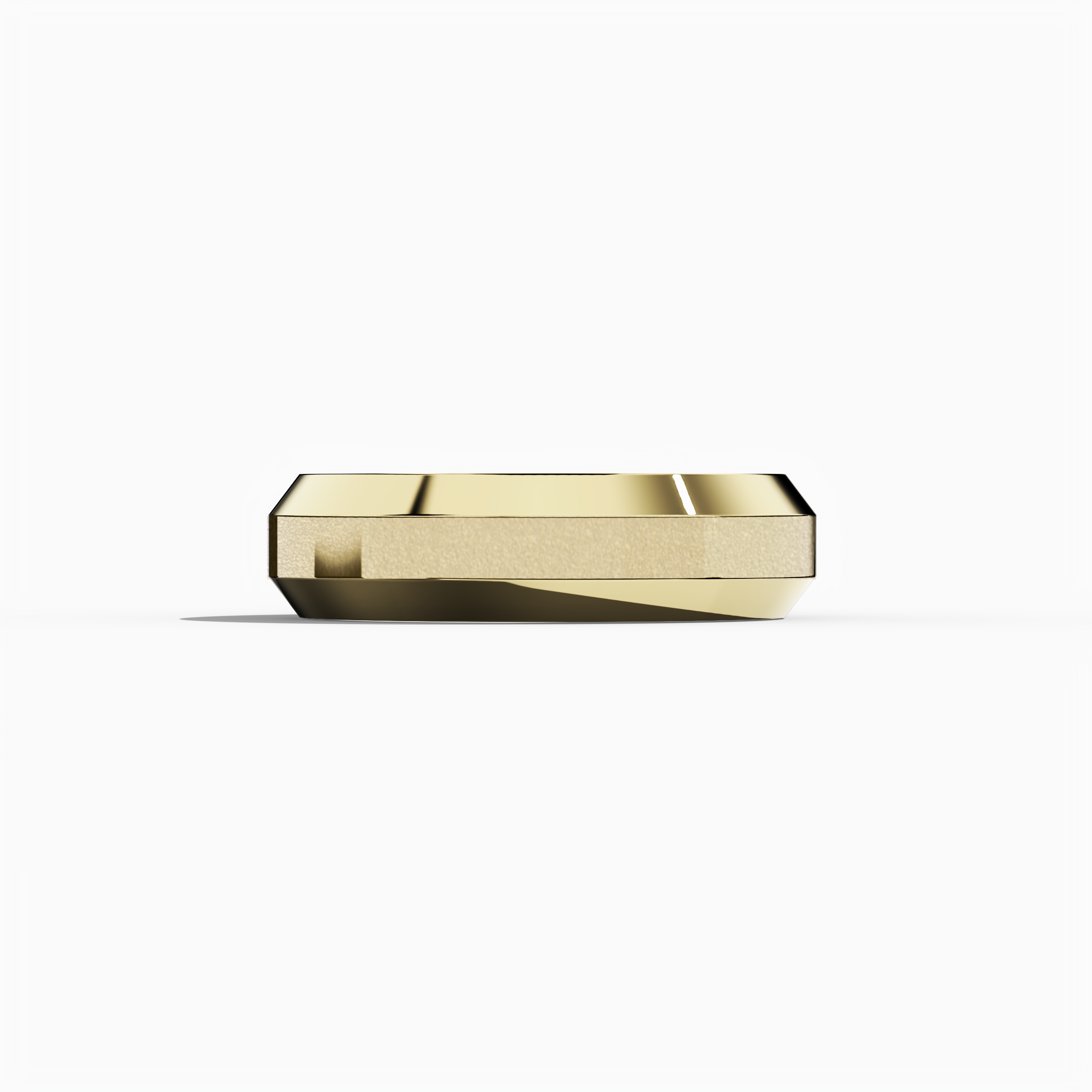 Image showcasing a striking three‐step design жёлтое золото (classic gold, sunlit gold) wedding band, measuring 6.5 мм in width with a distinctive matte‐finished center step complemented by dazzling glossy outer steps. This tiered, triple‐tier, layered, stepped, and graduated step band embodies timeless elegance, modern luxury, and superior craftsmanship. Captured in a sleeping front view on a soft neutral backdrop, keywords include жёлтое золото, matte, glossy, wedding band, and innovative design.
