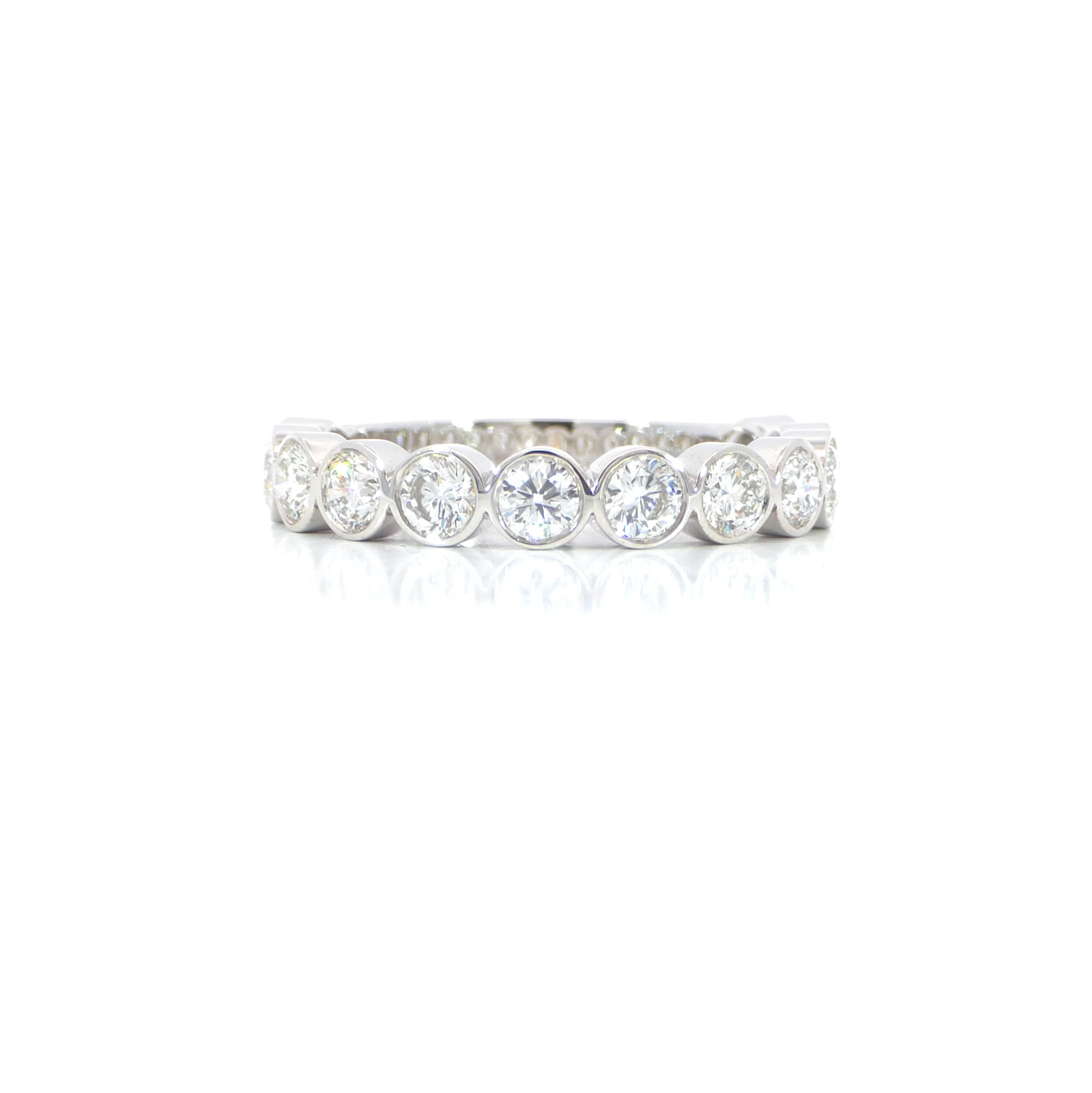 Bezel Band 1.30 carat total natural diamond D-F color VS clarity 18K white gold handcrafted in Dubai