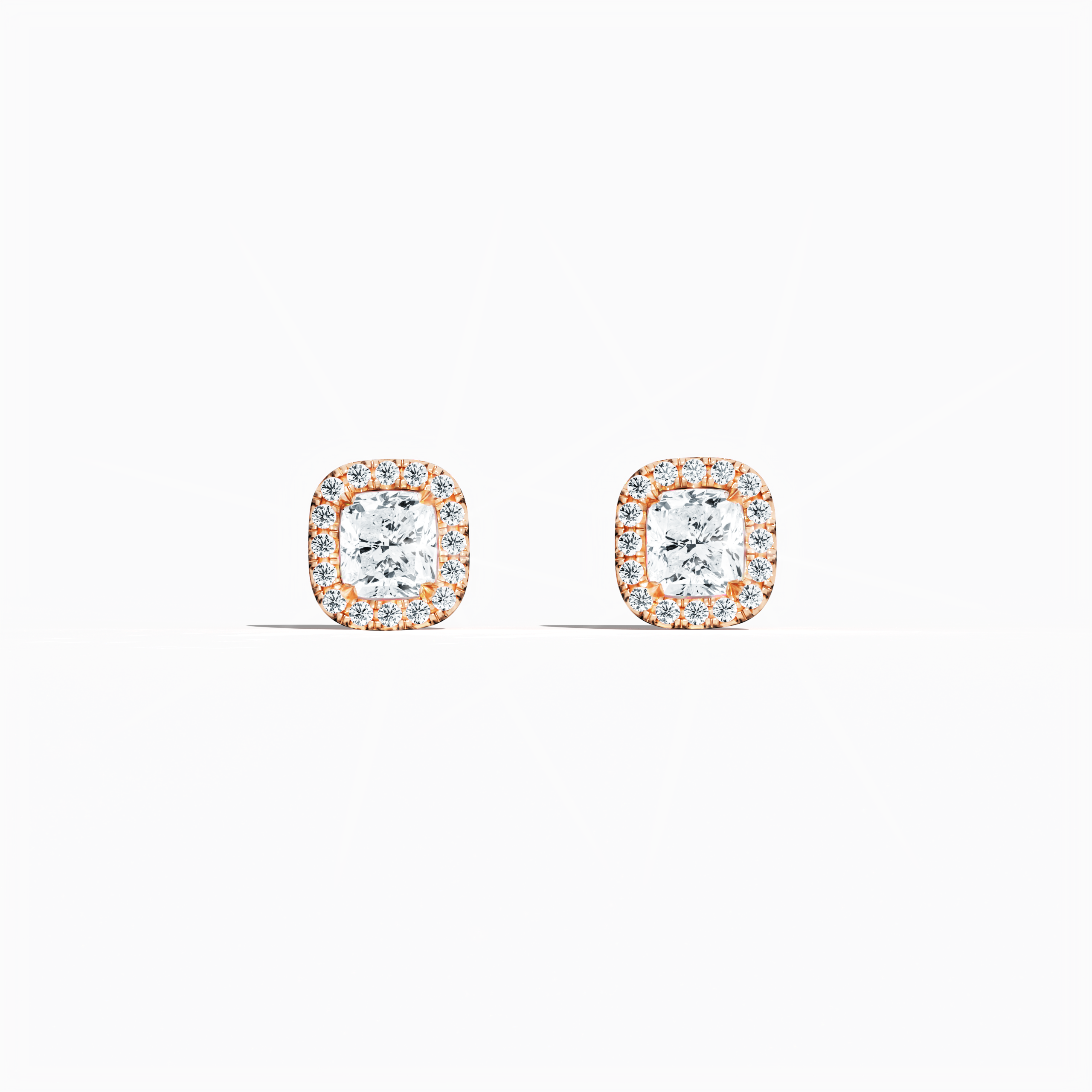 Cushion Halo Stud in Rose Gold 2.47 carat total 1.00 carat each GIA certified D-F color VVS-VS clarity Dubai