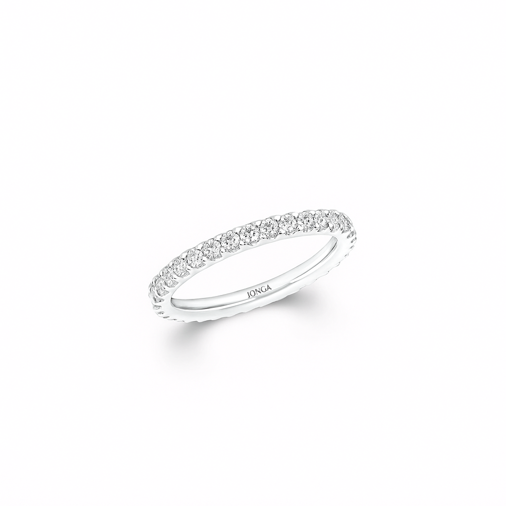 Round Eternity Ring showing 0.70 carat D-F color VVS-VS clarity diamonds 2mm band by Jonga 18K white gold