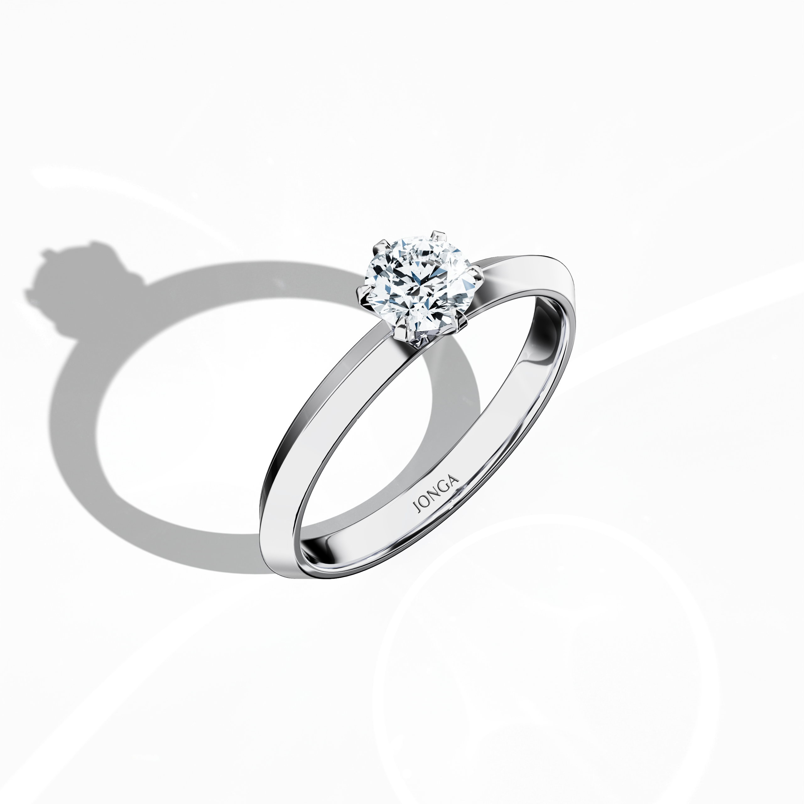 Refined solitaire diamond ring with a 0.50 carat center diamond in a six-baby claw prong setting and a dual-tier band with a sharp central accent, showcased from a front top side angle. The bright белое золото band (silvery finish) enhances its modern, sleek design—a standout fine Украшения/fine Ювелирные изделия accessory.