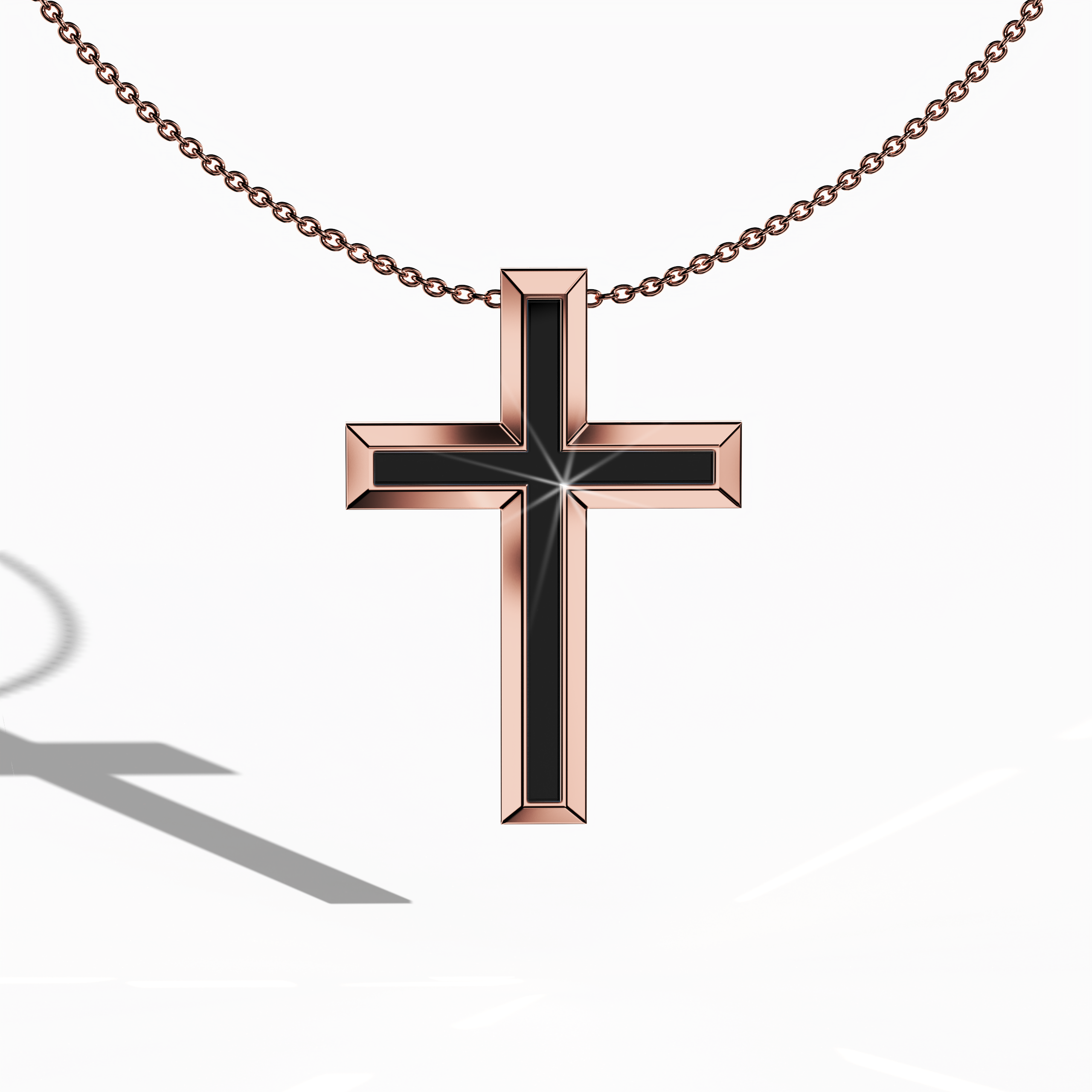 Front view of a center enamel 3‑step cross pendant in elegant розовое золото, also known as pink or blush gold in some traditions. The intense black enamel centerpiece, alternatively described as ebony or jet enamel, is set in a layered, tri‑tier design that merges sacred symbolism with contemporary flair. This refined Украшения piece, recognized as a multi‑step or stacked cross in various cultures, features intricate detailing and a lustrous finish.
Keywords: three‑step cross, розовое золото, black enamel.