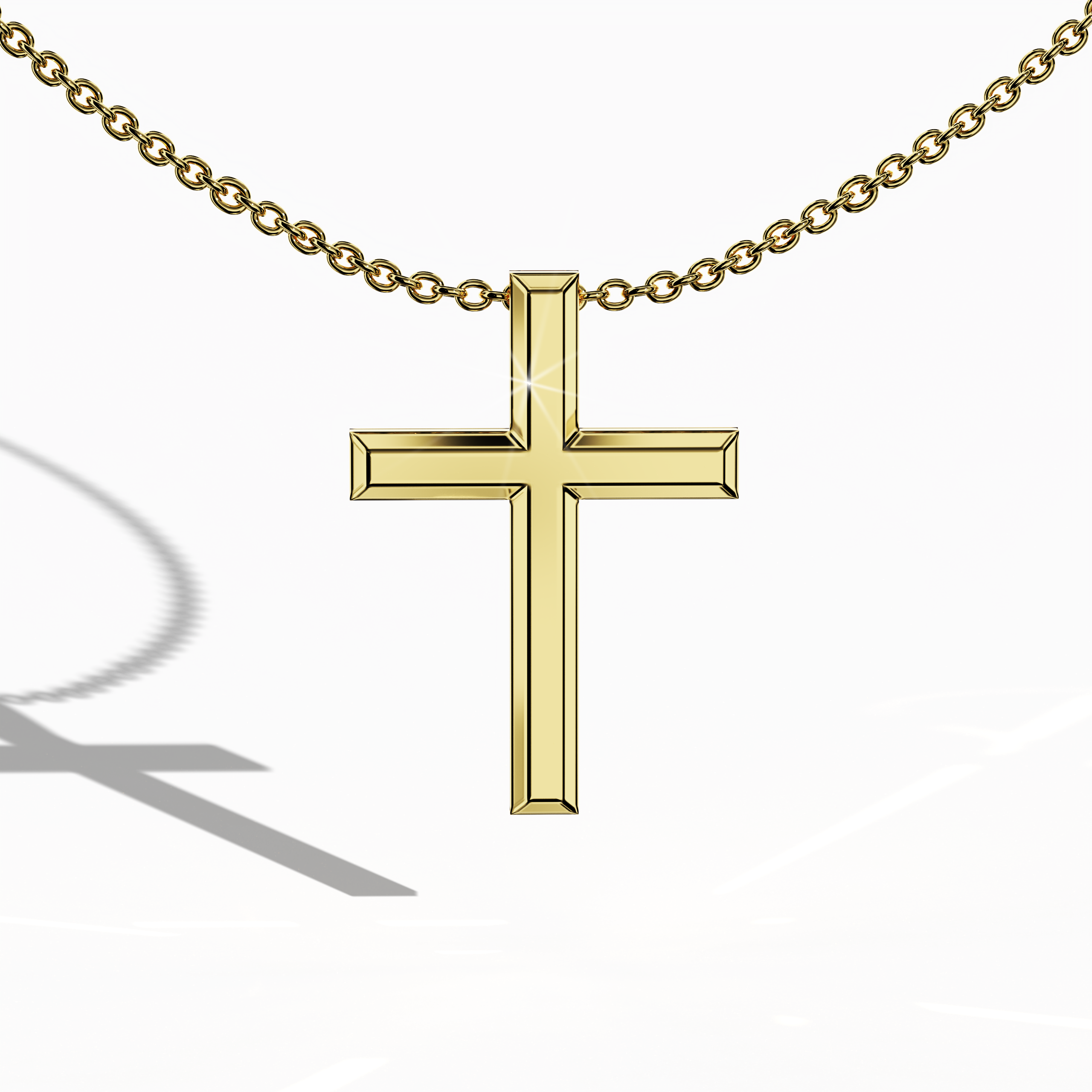 Front view of a three-step cross pendant in classic жёлтое золото, sometimes called traditional or golden-hued metal in various regions. The triple-tier construction, also referred to as a multi-step or stacked cross, accentuates each polished layer for a timeless statement of faith and style. Its radiant glow complements the pendant’s clean lines, merging heritage with modern aesthetics. Keywords: three-step cross, жёлтое золото, layered design, timeless piece.