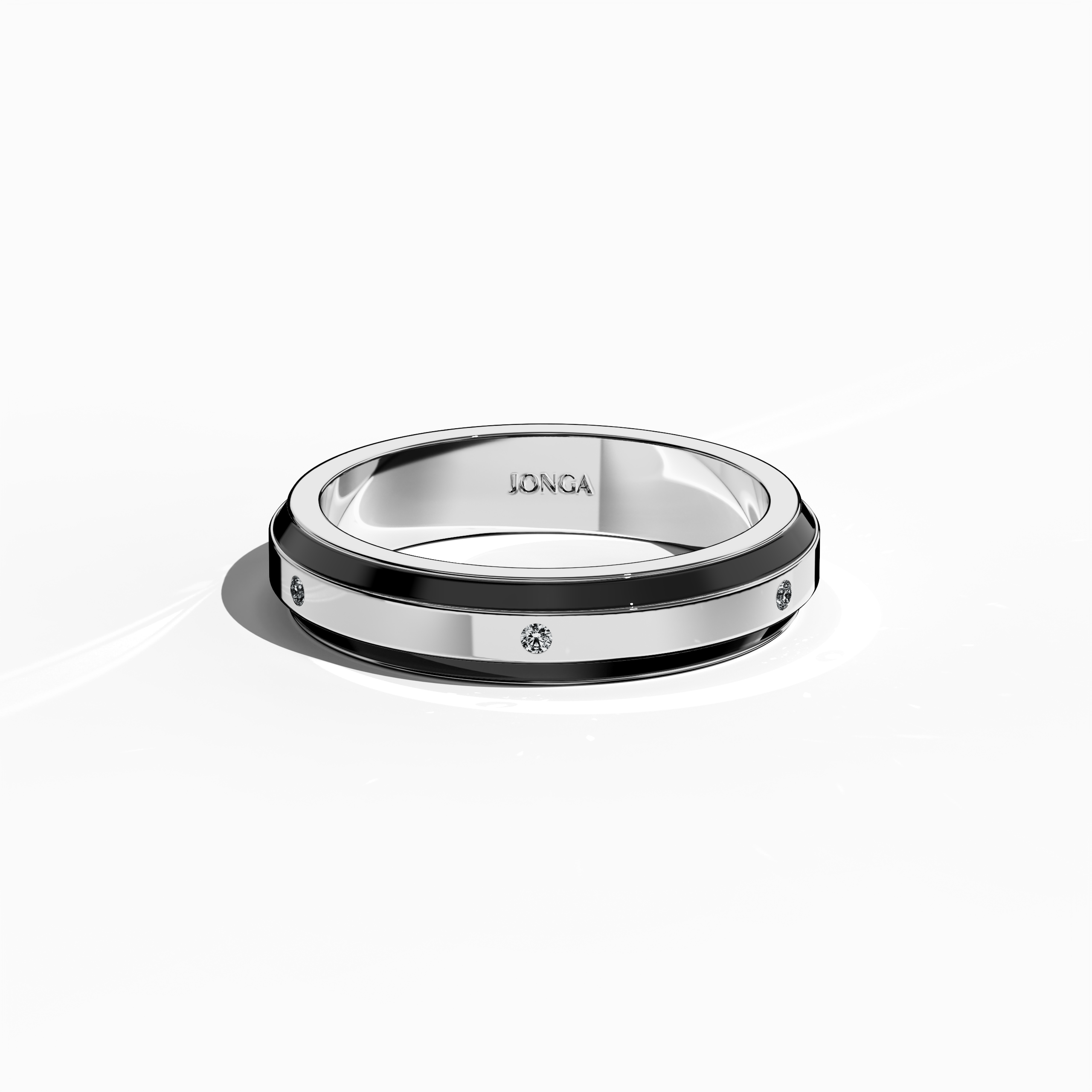 Viewed from a sleeping front top angle, this striking six diamond enamel ring in radiant белое золото with rich black enamel exudes sophisticated artistry. Its meticulously crafted band features a central row of six dazzling diamonds (up to 0.05 carat total) and a glossy enamel finish that emphasizes intricate detailing. Known as Elegant Fusion, Modern Radiance, Timeless Chic, Luxe Harmony, Classic Splendor, and Contemporary Brilliance, the design epitomizes luxury. Keywords: refined, luxury, precise.
