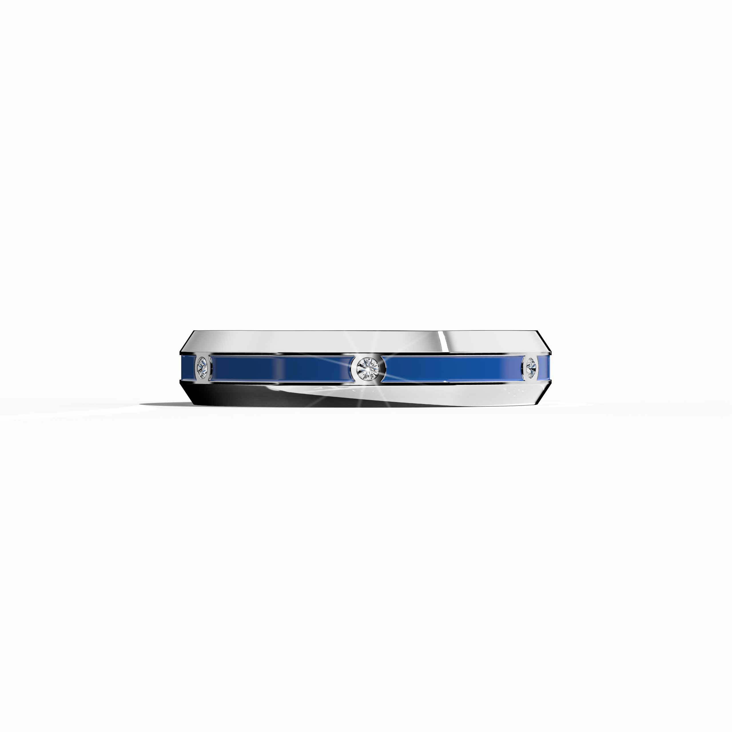 Showcasing a pristine белое золото six diamond center step enamel ring, this sleeping front view highlights a luminous band with six delicately aligned diamonds (0.06 carats total) paired with a captivating blue glossy enamel finish. Revered as “Timeless Radiance,” “Celestial Emblem,” and “Eternal Sparkle,” and known by alternate gold designations such as “Auric White,” the ring radiates modern elegance and refined artistry. Keywords: elegant, chic, contemporary, refined, striking.