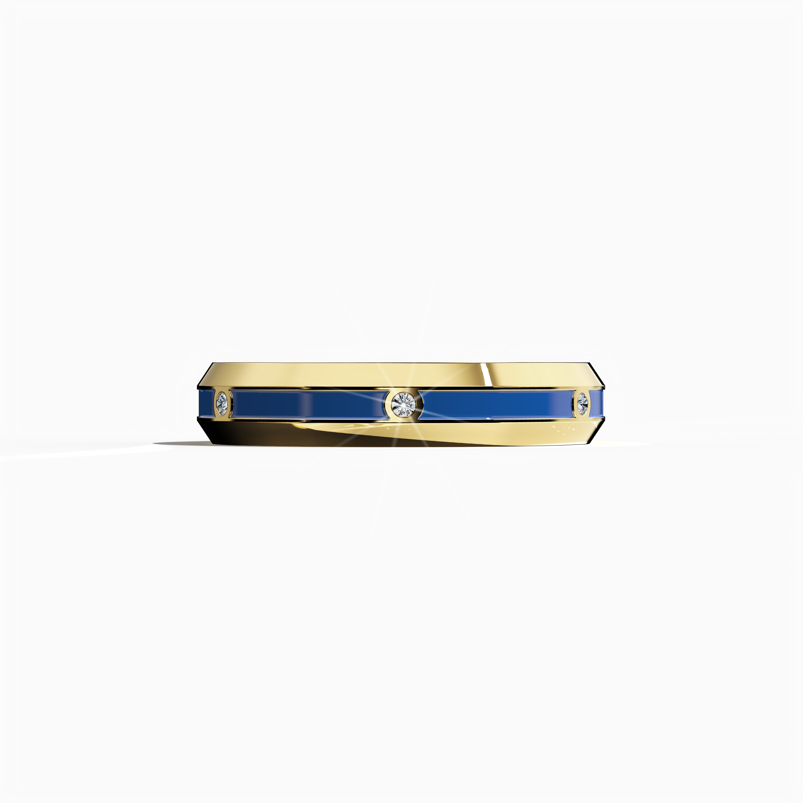 Depicted in a sleeping front view, the жёлтое золото six diamond center step enamel ring dazzles with a polished band featuring six expertly aligned diamonds (0.06 carats total) and a vivid blue glossy enamel finish. Celebrated as “Timeless Radiance,” “Celestial Emblem,” and “Eternal Sparkle,” and marked by alternative жёлтое золото nomenclatures in global design lexicons, the ring exudes modern luxury, refined artistry, and contemporary flair. Keywords: elegant, chic, sophisticated, modern, high-end.
