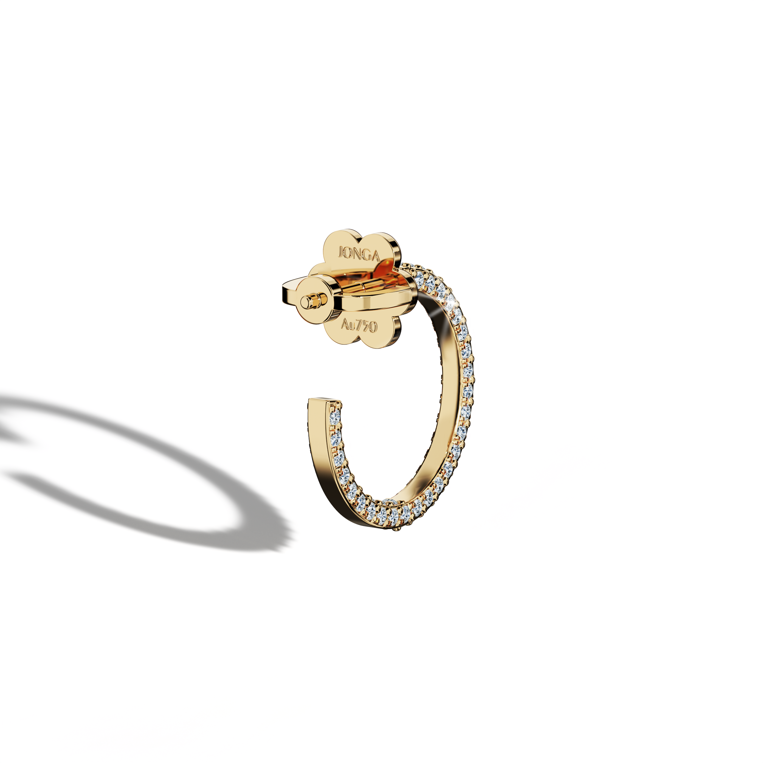 Back side view of 3‑row 12 мм жёлтое золото diamond hoop earrings – vibrant diamond ear rings and stylish Украшения/fine Ювелирные изделия accessories showcasing three rows of luminous diamonds in a 12 мм hoop for a striking yet refined look.