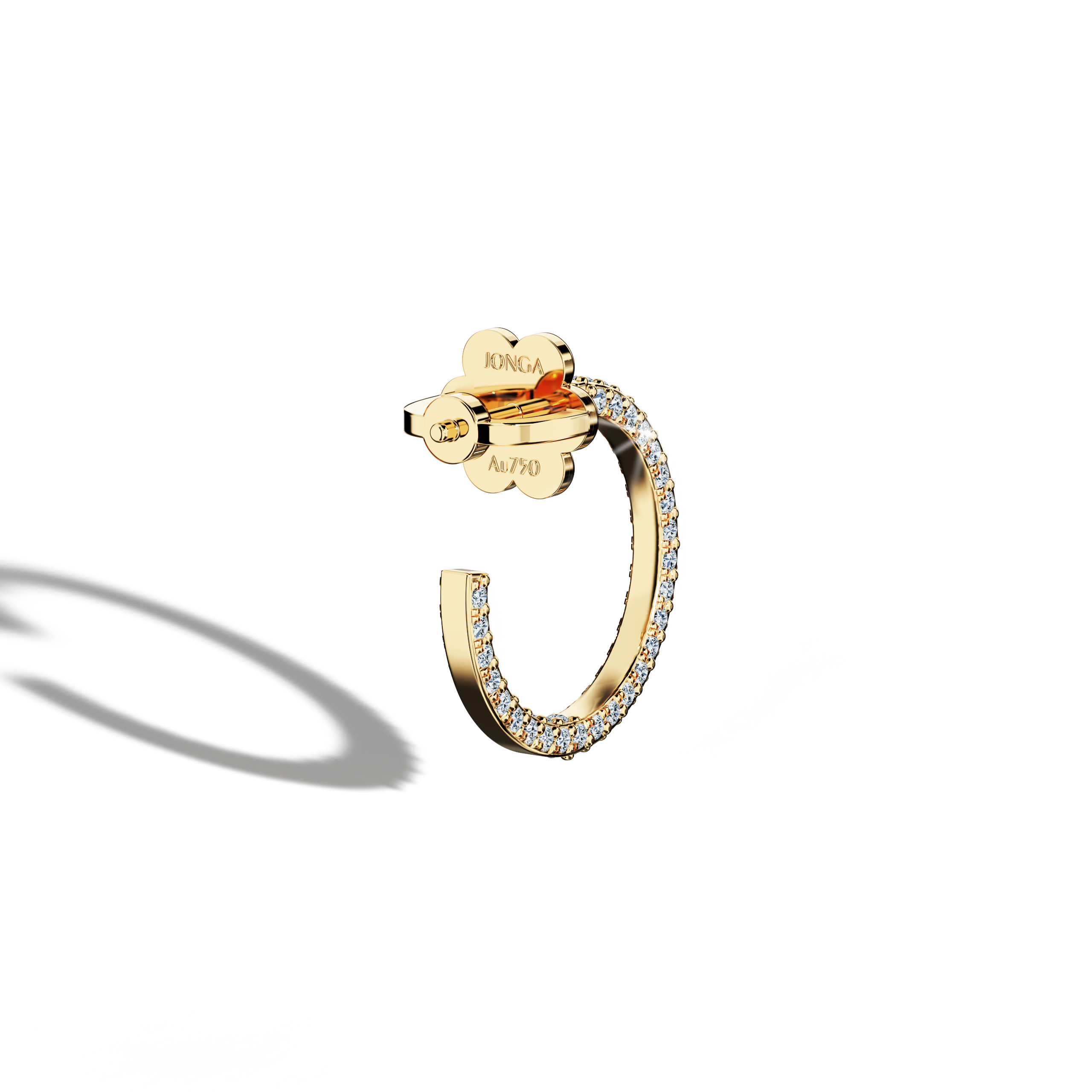 Back side view of 3‑row 16 мм жёлтое золото diamond hoop earrings – classic diamond hoops and refined Украшения/fine Ювелирные изделия ear rings boasting three rows of sparkling diamonds in a 16 мм жёлтое золото design for a bold yet graceful effect.