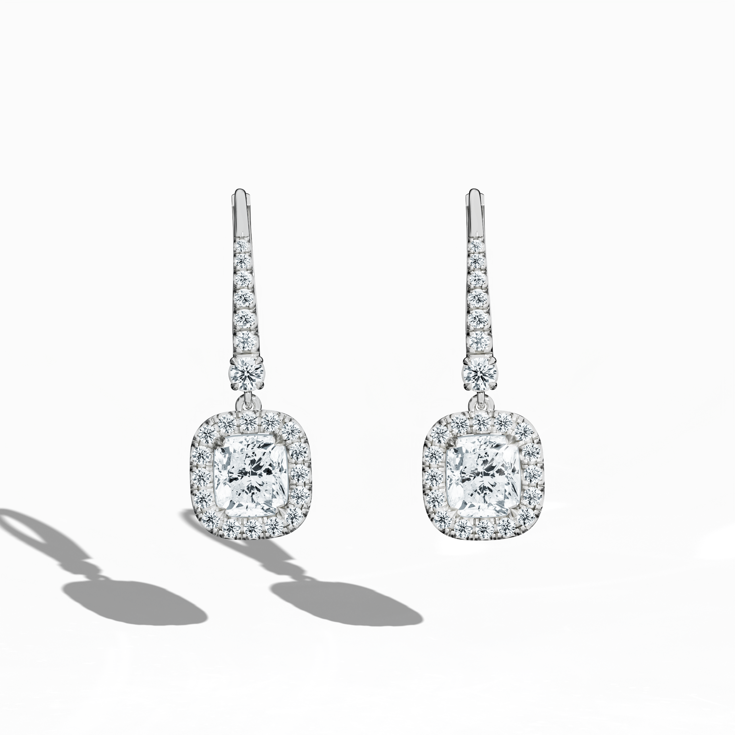 Cushion Halo Earring in white Gold 2.68 carat total 1.00 carat each GIA certified D-F color VVS-VS clarity Dubai
