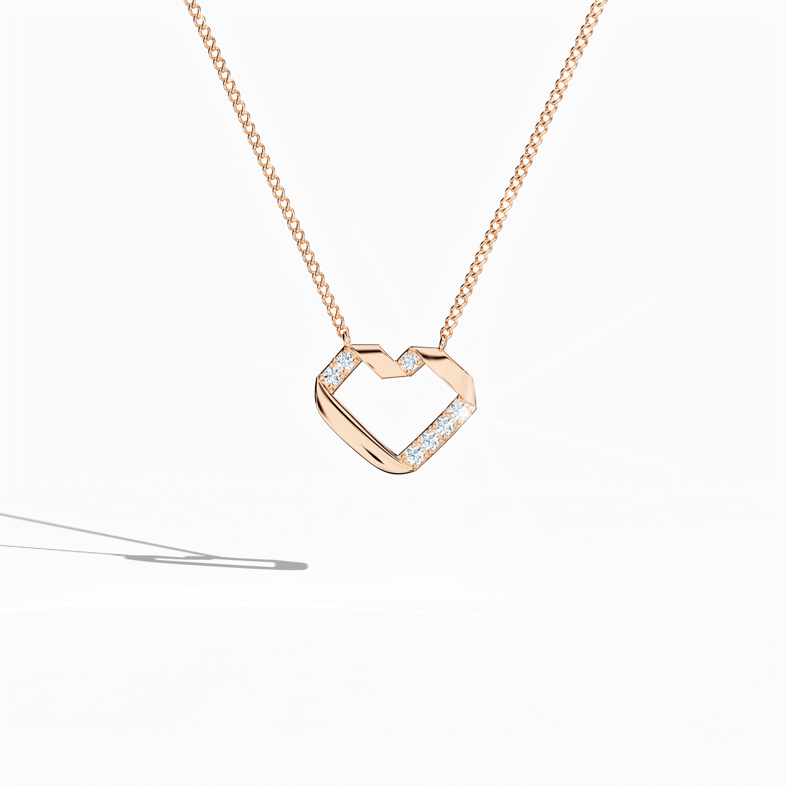 Front-facing view of a розовое золото (oro rosa, or rose, Roségold) бриллиант heart-кулон, sparkling with up to 0.28 carat бриллианты set in a chic open-heart silhouette. This refined jewelry (also referred to as jewellery, joias, bijoux, gioielli, schmuck) is known as a бриллиант heart колье, бриллиант love кулон, collier cœur diamant, colgante de corazón con diamantes, pendentif cœur diamant, collana cuore di diamanti, or Halskette Herz mit Diamant. Keywords: бриллиант heart-кулон, розовое золото.