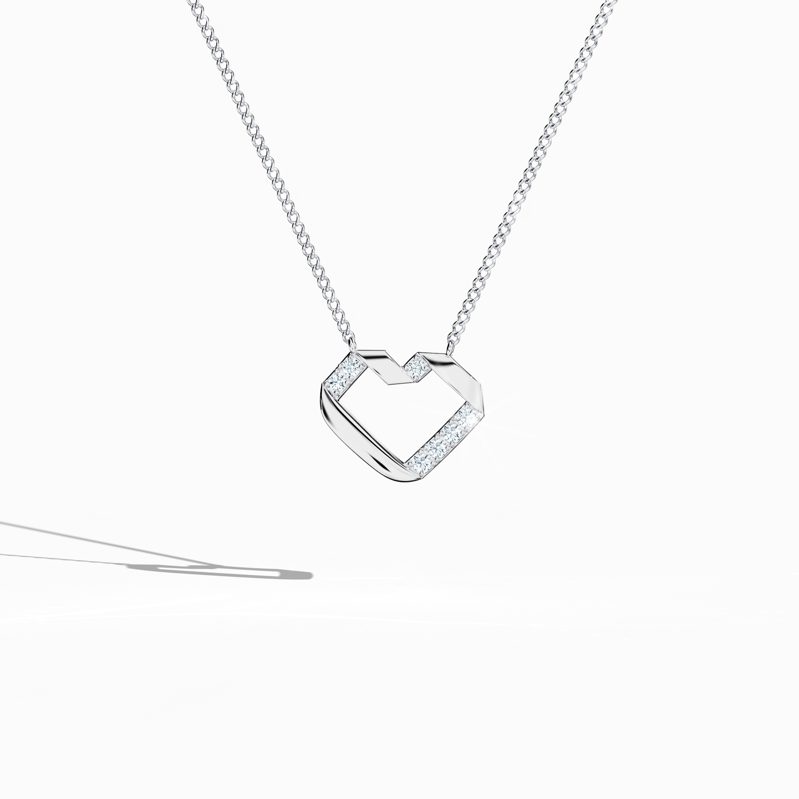 Front-facing view of a белое золото (oro blanco, or blanc, Weißgold) diamond heart-pendant, showcasing up to 0.28 carat diamonds set along a sleek open-heart design. This exquisite Украшения (also called Ювелирные изделия, joias, bijoux, gioielli, schmuck) is recognized as a diamond heart necklace, diamond love pendant, collier cœur diamant, colgante de corazón con diamantes, pendentif cœur diamant, collana cuore di diamanti, or Halskette Herz mit Diamant. Keywords: diamond heart-pendant, белое золото.