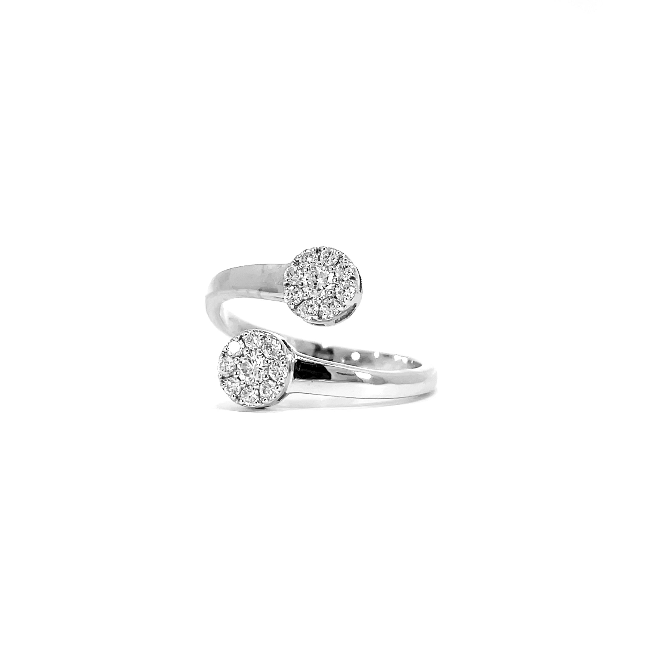 Double cluster ring close-up displaying 0.37 carat diamonds in dual cluster setting white gold finish
