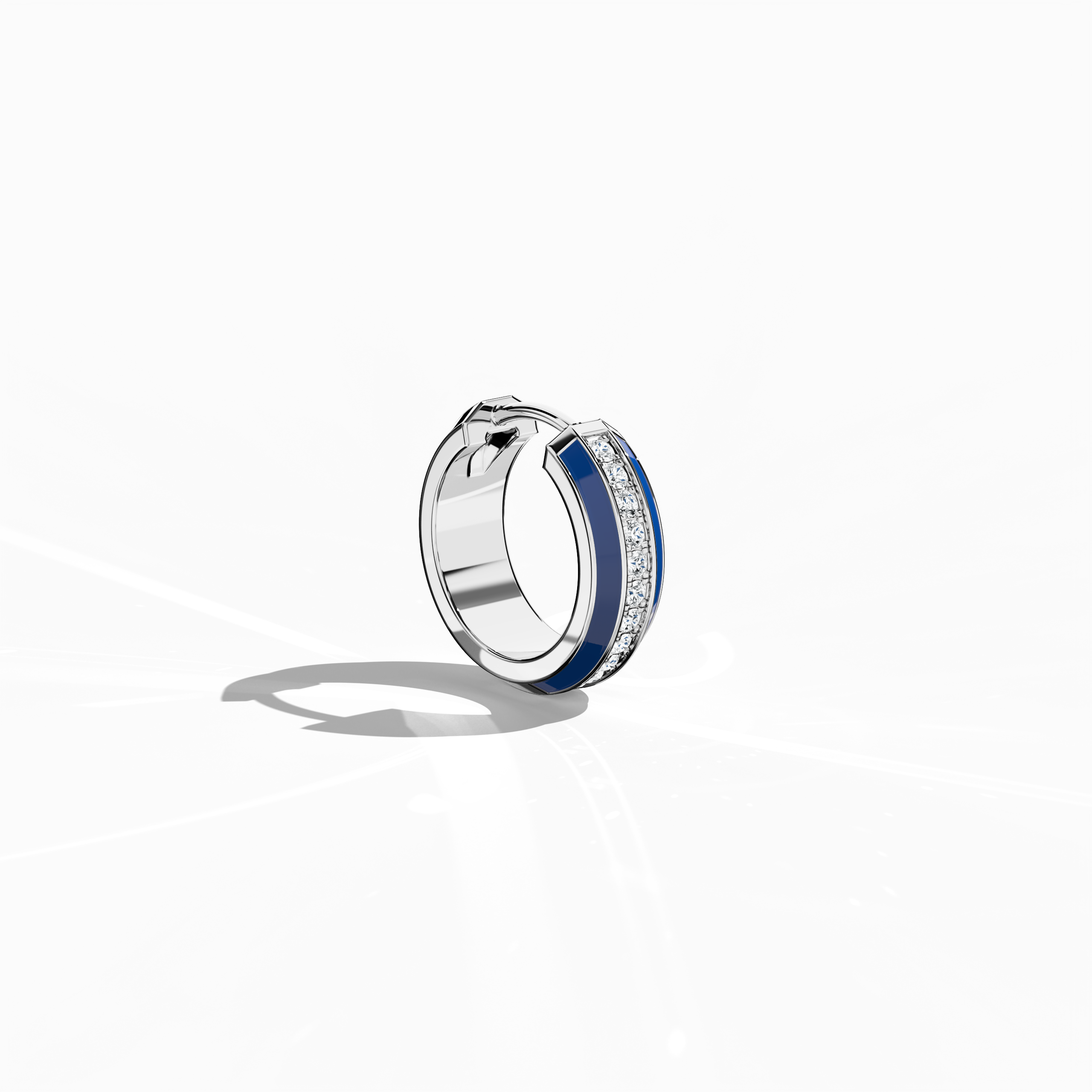 Front side view of Elegant blue enamel pavé stud earring in белое золото – a stylish diamond ear adornment showcasing a luminous blue enamel finish accented with a pavé of sparkling diamonds, perfect as a subtle yet eye-catching Украшения piece.