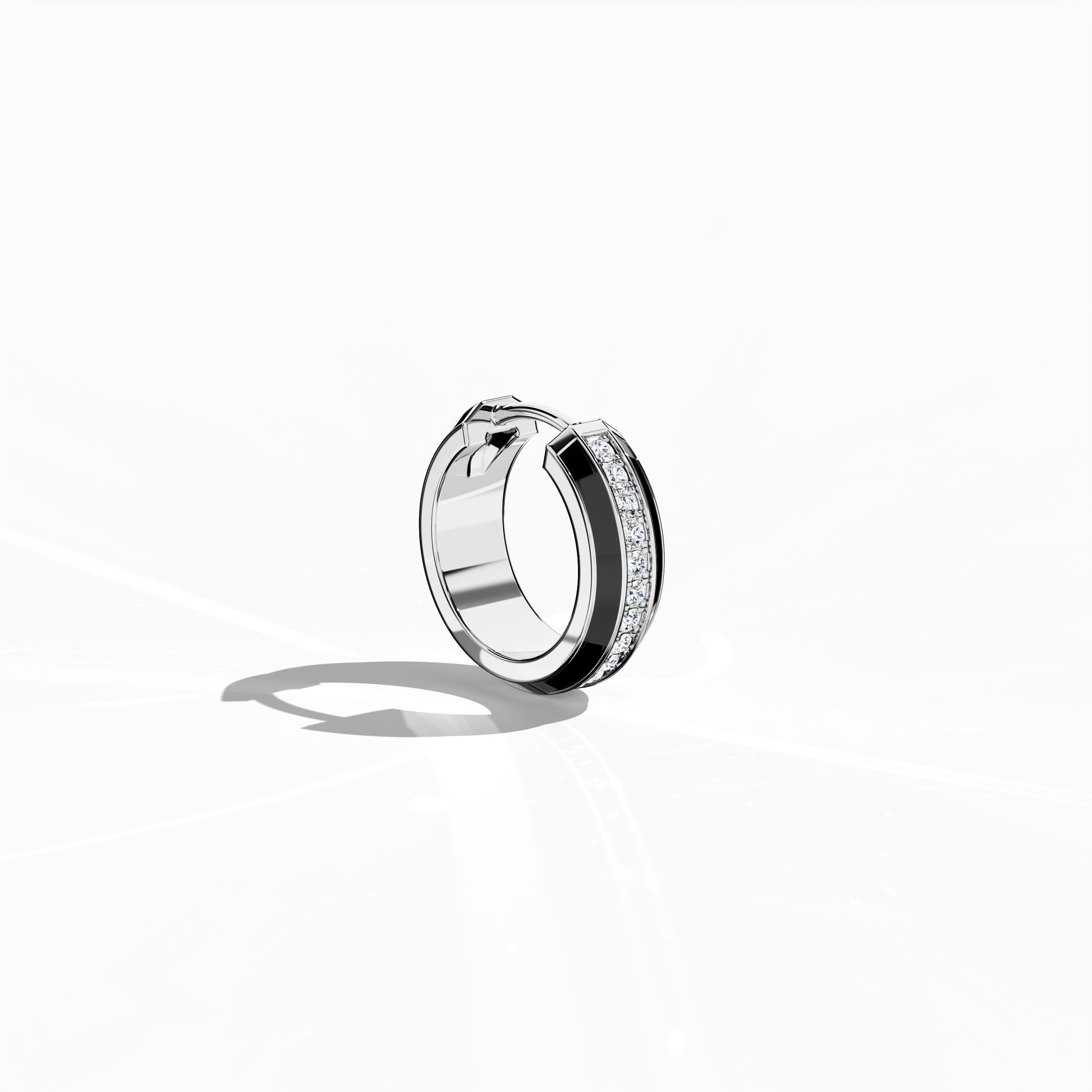 Front side view of Exquisite black enamel pavé stud earring in белое золото – a refined piece of fine Украшения/fine Ювелирные изделия and a chic ear accessory featuring a sleek, densely diamond-pavé setting on a bold black enamel face, ideal for everyday elegance