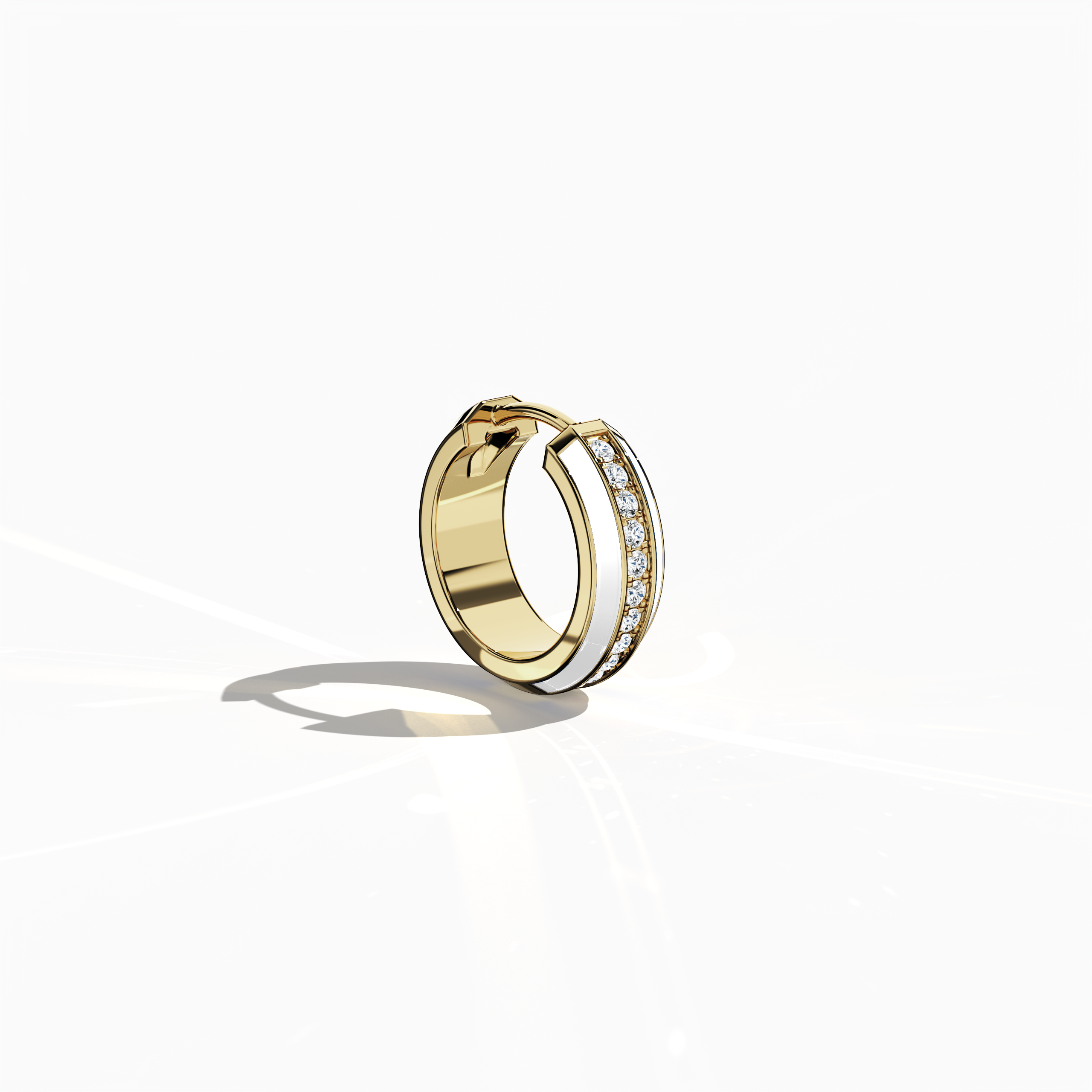 Front side view of Luminous white enamel pavé stud earring in жёлтое золото – a modern piece of fine Украшения/fine Ювелирные изделия and a graceful ear accessory that blends a soft white enamel surface with exquisite pavé diamond detailing on a gleaming жёлтое золото base for refined sparkle.