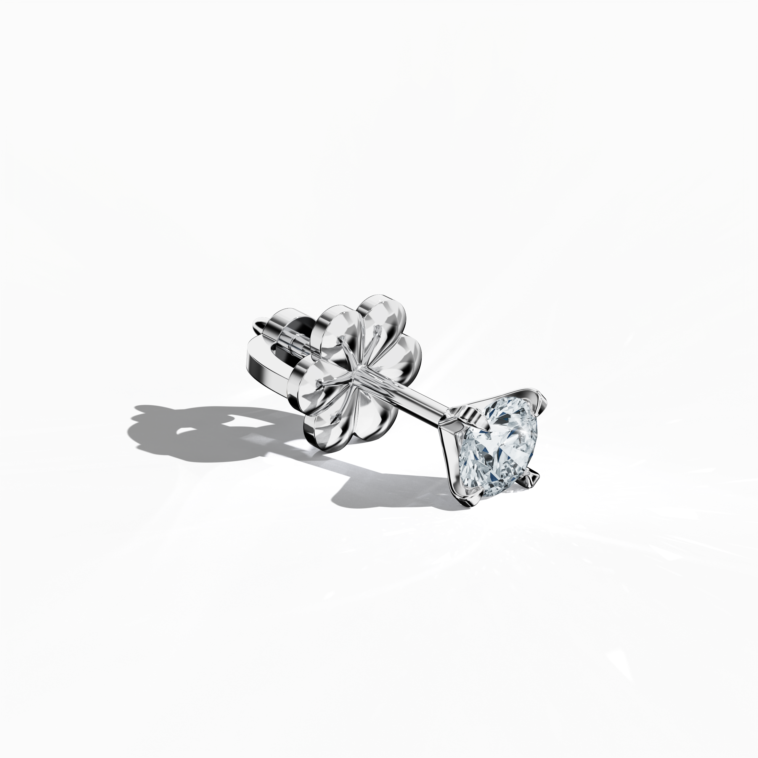 Front top side view of 0.60 carat natural diamond earring in 18k белое золото with nail prong setting; diamond stud, 0.60ct solitaire diamond, luxury fine Украшения/fine Ювелирные изделия ear accessory.