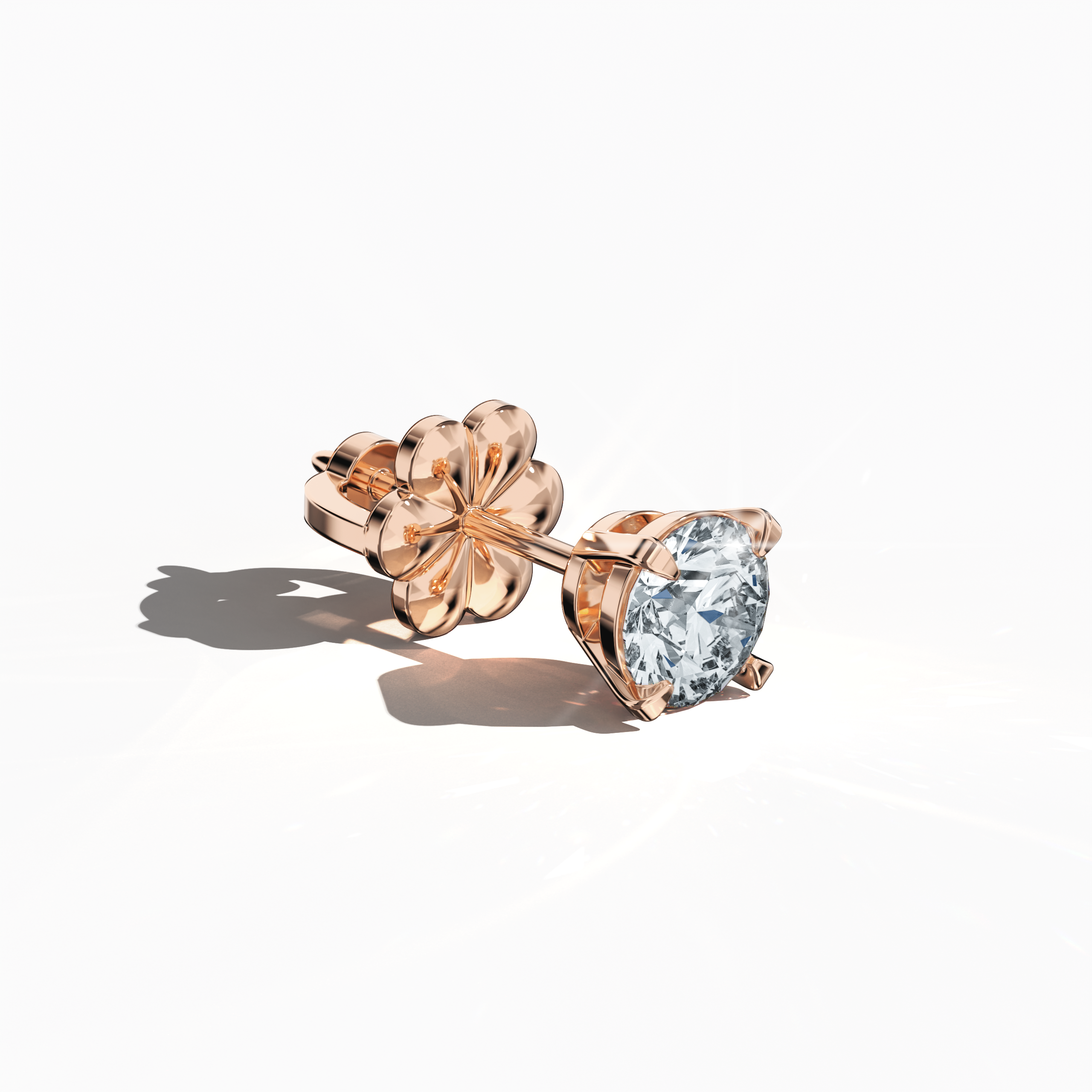 Front top side view of 1.40  карат Natural Diamond Earrings in 18K розовое золото - Classic Basket & Nail Prong Setting