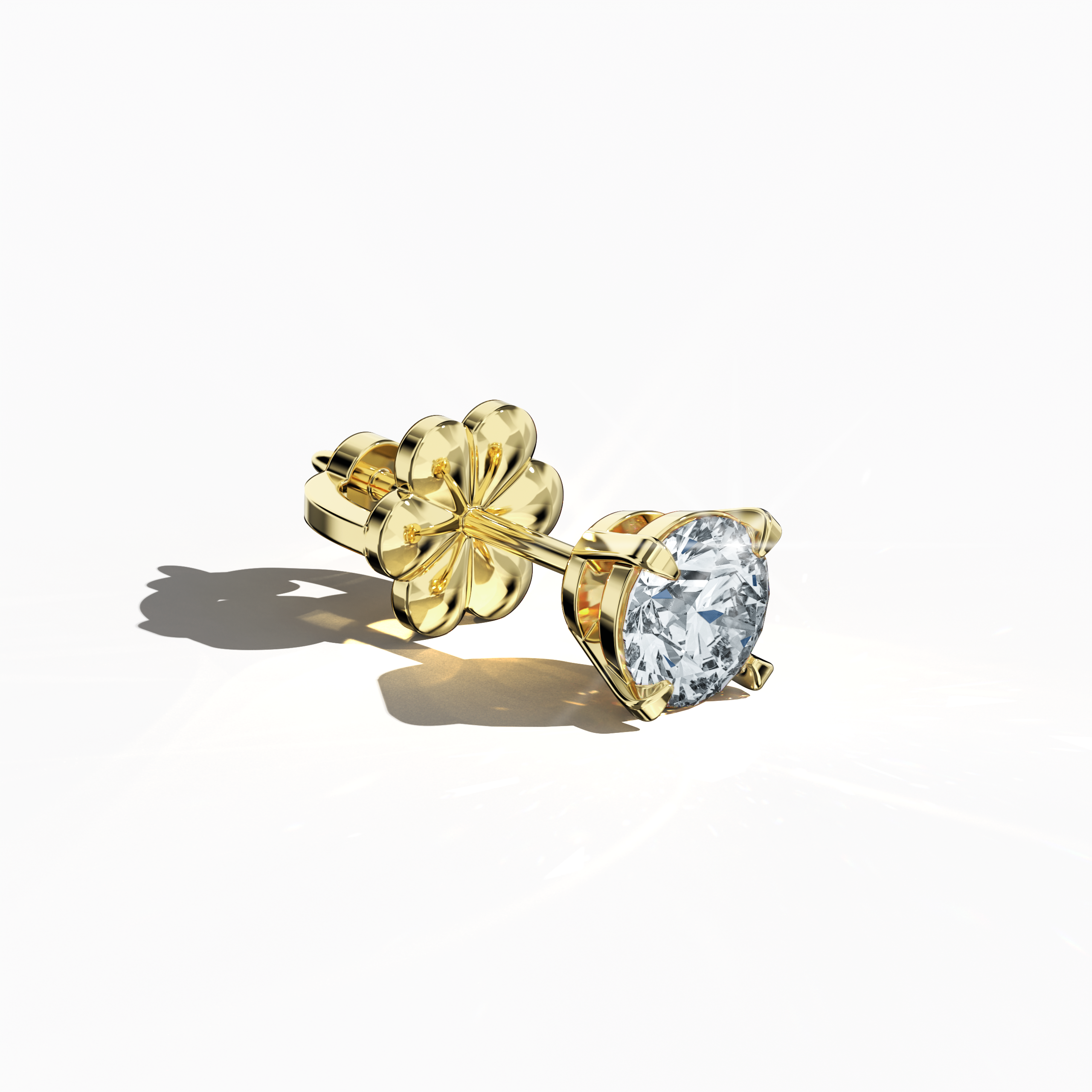 Front top side view of 1.40  карат Natural Diamond Earrings in 18K жёлтое золото - Classic Basket & Nail Prong Setting