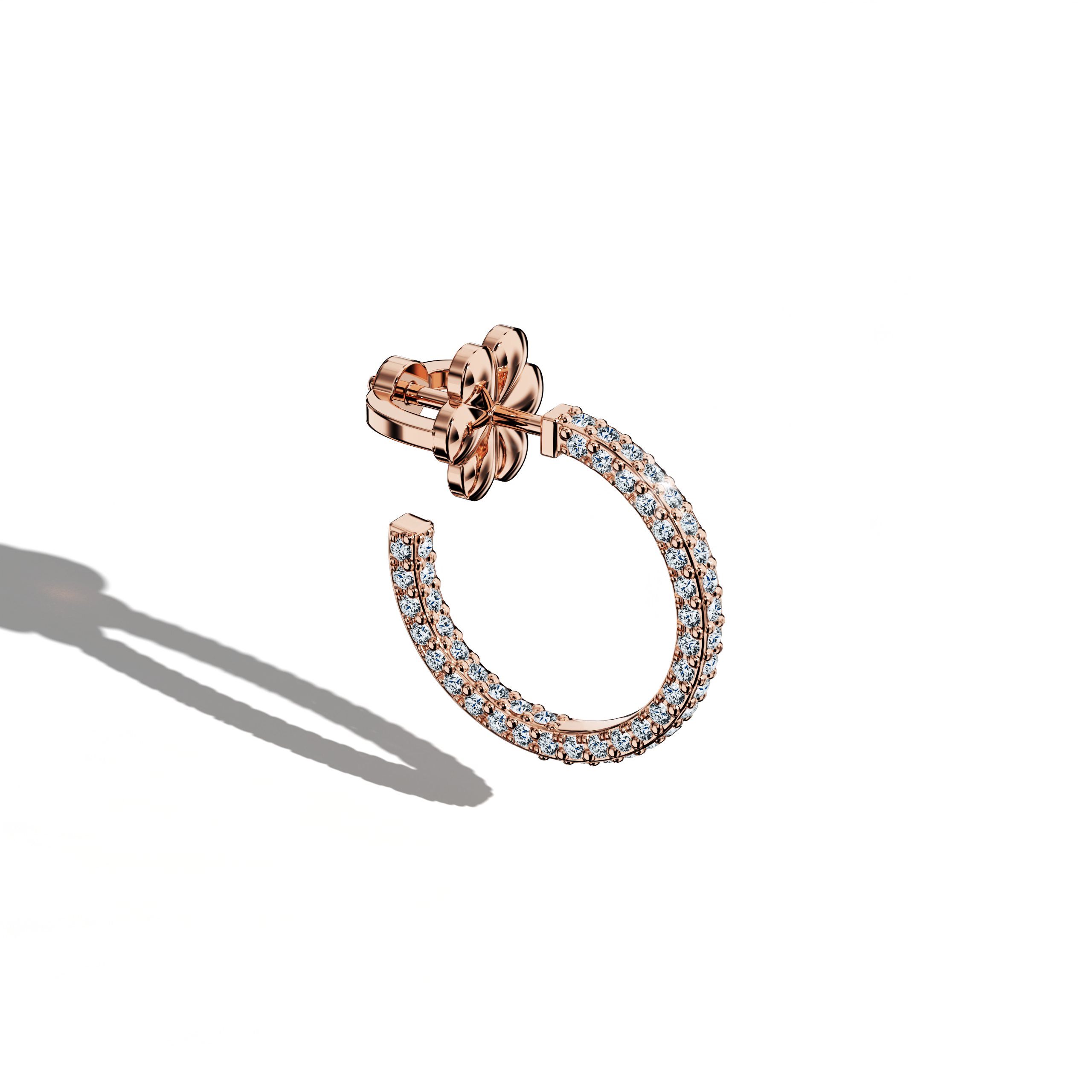 Front top side view of 3‑row 12 мм розовое золото diamond hoop earrings – exquisite diamond hoops, premium Украшения/fine Ювелирные изделия ear accessories with three rows of brilliant stones in a 12 мм design, perfect for adding warmth and charm.