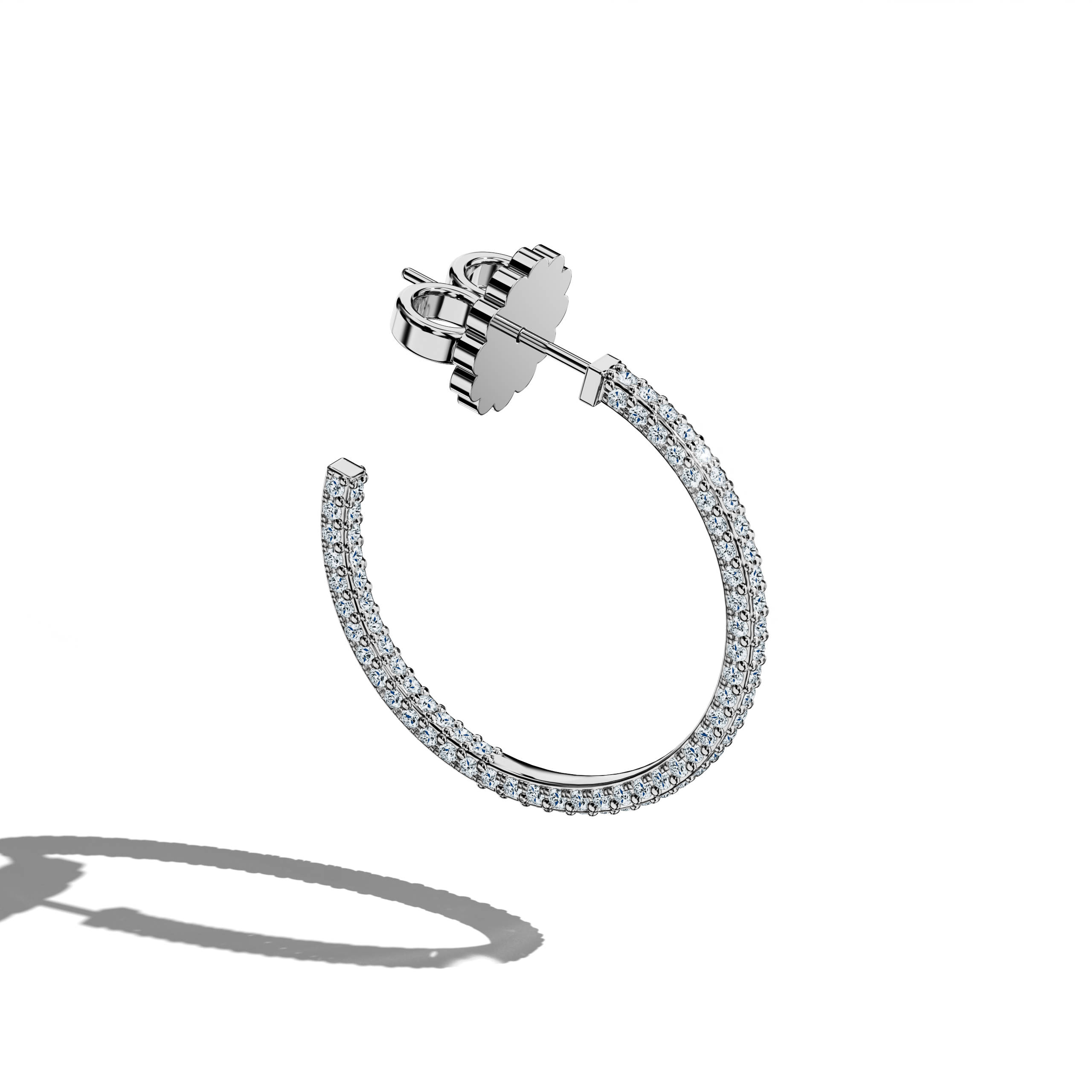 Front top side view of 3‑row 20 мм белое золото diamond hoop earrings – dramatic diamond hoops and high-end Украшения/fine Ювелирные изделия ear adornments featuring three rows of brilliant diamonds in a 20 мм белое золото hoop, perfect for making a statement.