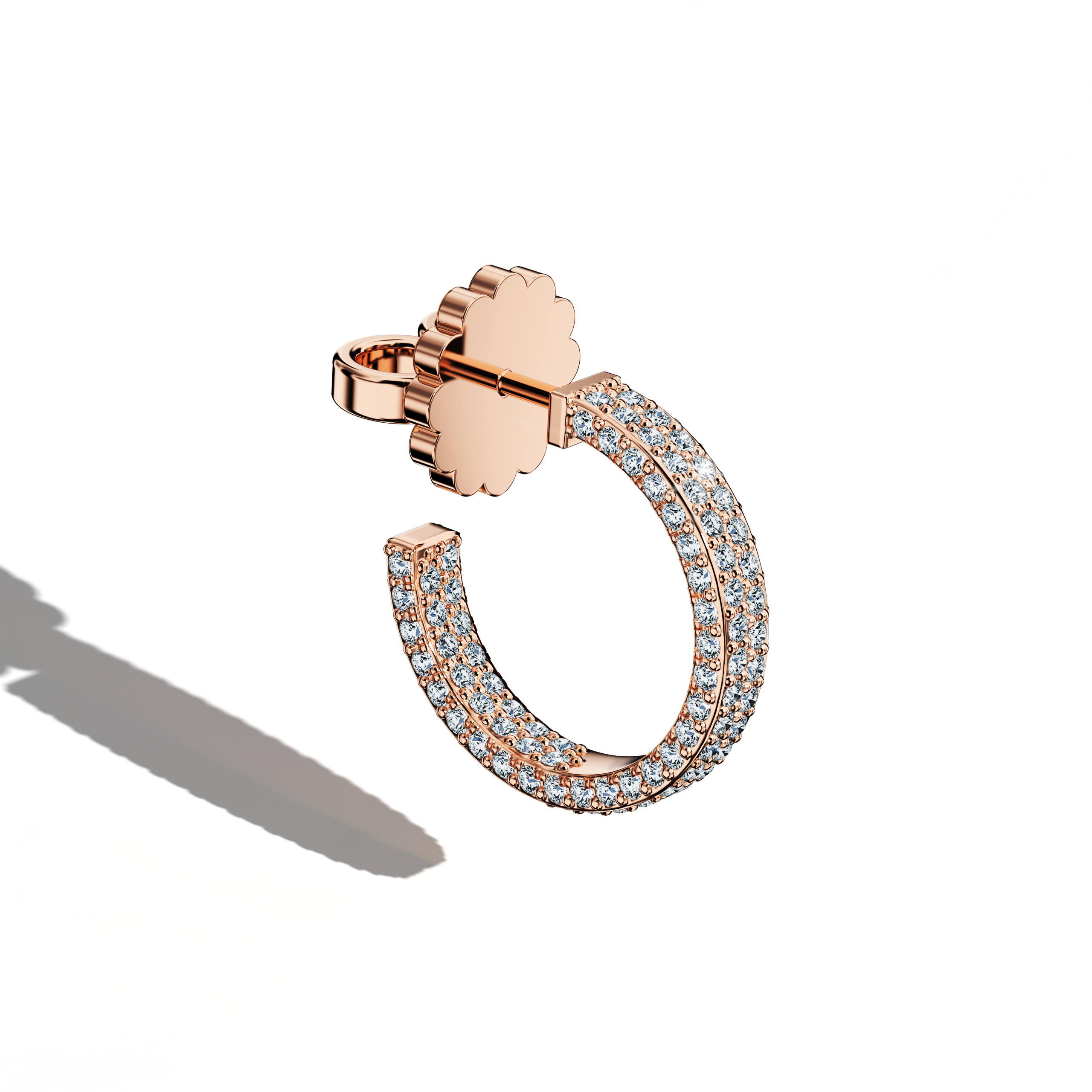 Front top side view of 4‑row 12 мм розовое золото diamond hoop earrings – delicate diamond hoops and stylish Украшения/fine Ювелирные изделия ear adornments featuring four rows of luminous diamonds in a 12 мм розовое золото design, perfect for a subtle yet sophisticated look.