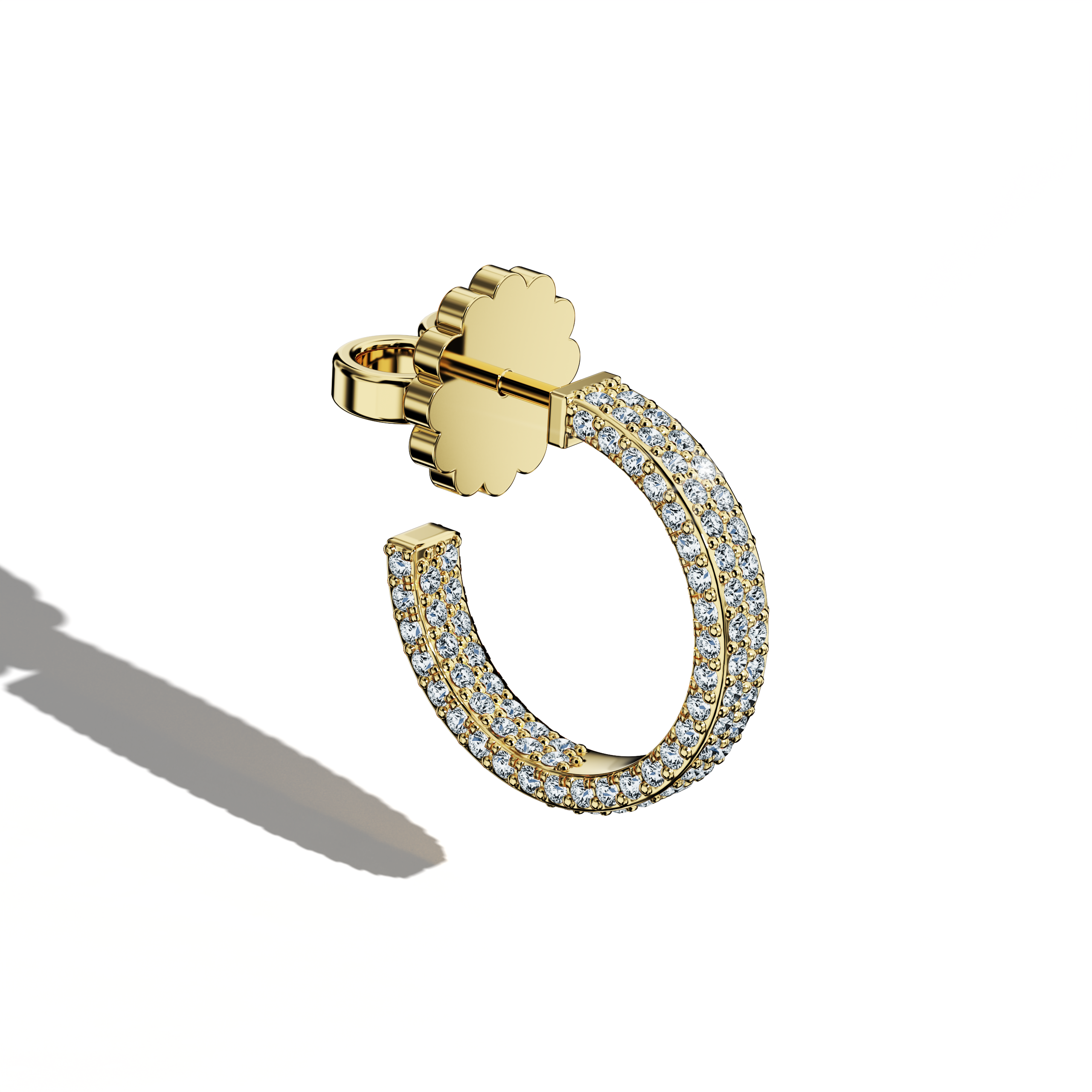 Front top side view of 4‑row 12 мм жёлтое золото diamond hoop earrings – elegant diamond ear accessories and premium Украшения/fine Ювелирные изделия ear rings with four rows of dazzling diamonds in a compact 12 мм жёлтое золото hoop, ideal for daily wear.