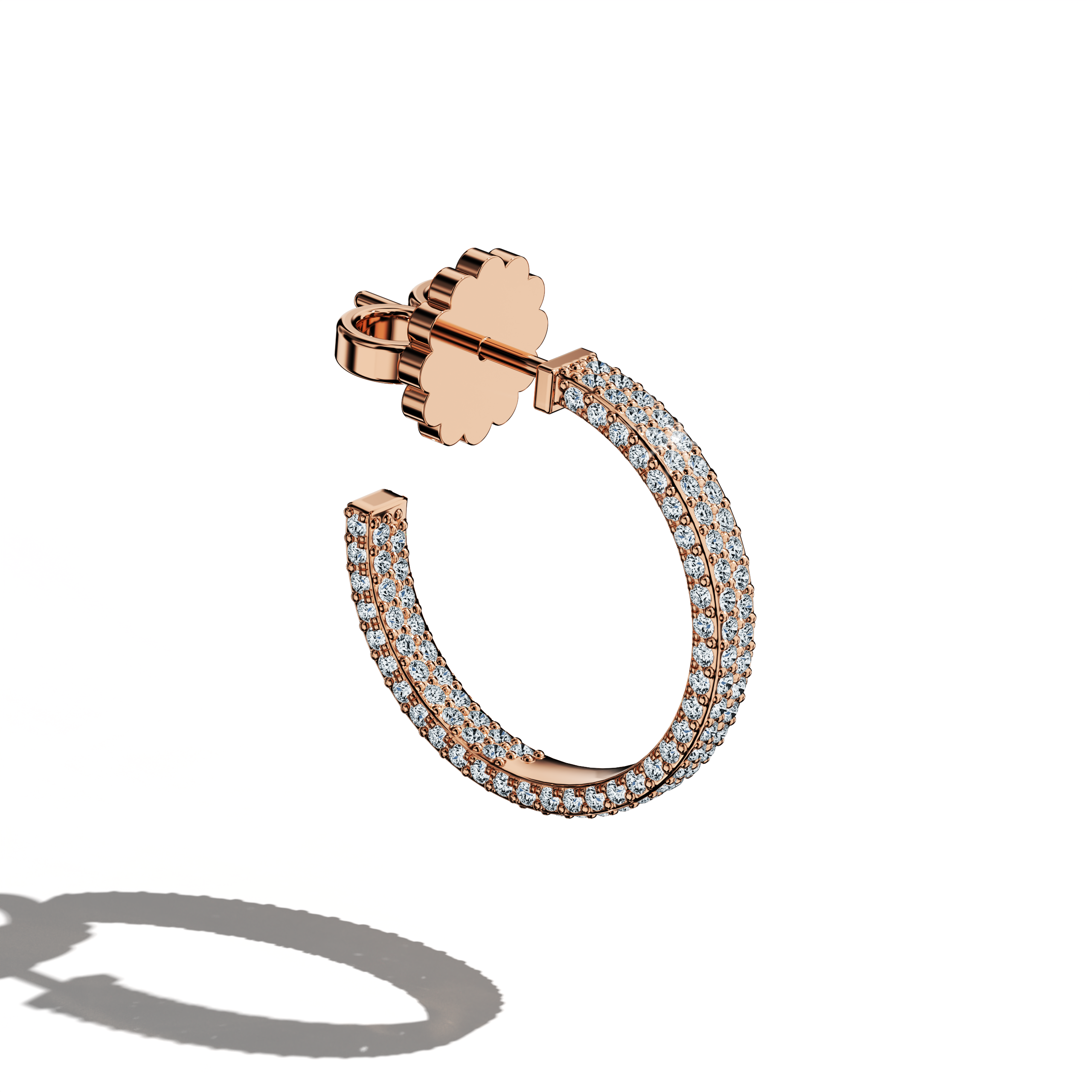 Front top side view of 4‑row 16 мм розовое золото diamond hoop earrings – chic diamond ear accessories and elegant Украшения/fine Ювелирные изделия pieces with four rows of shimmering diamonds in a 16 мм розовое золото hoop, perfect for a refined, statement look.