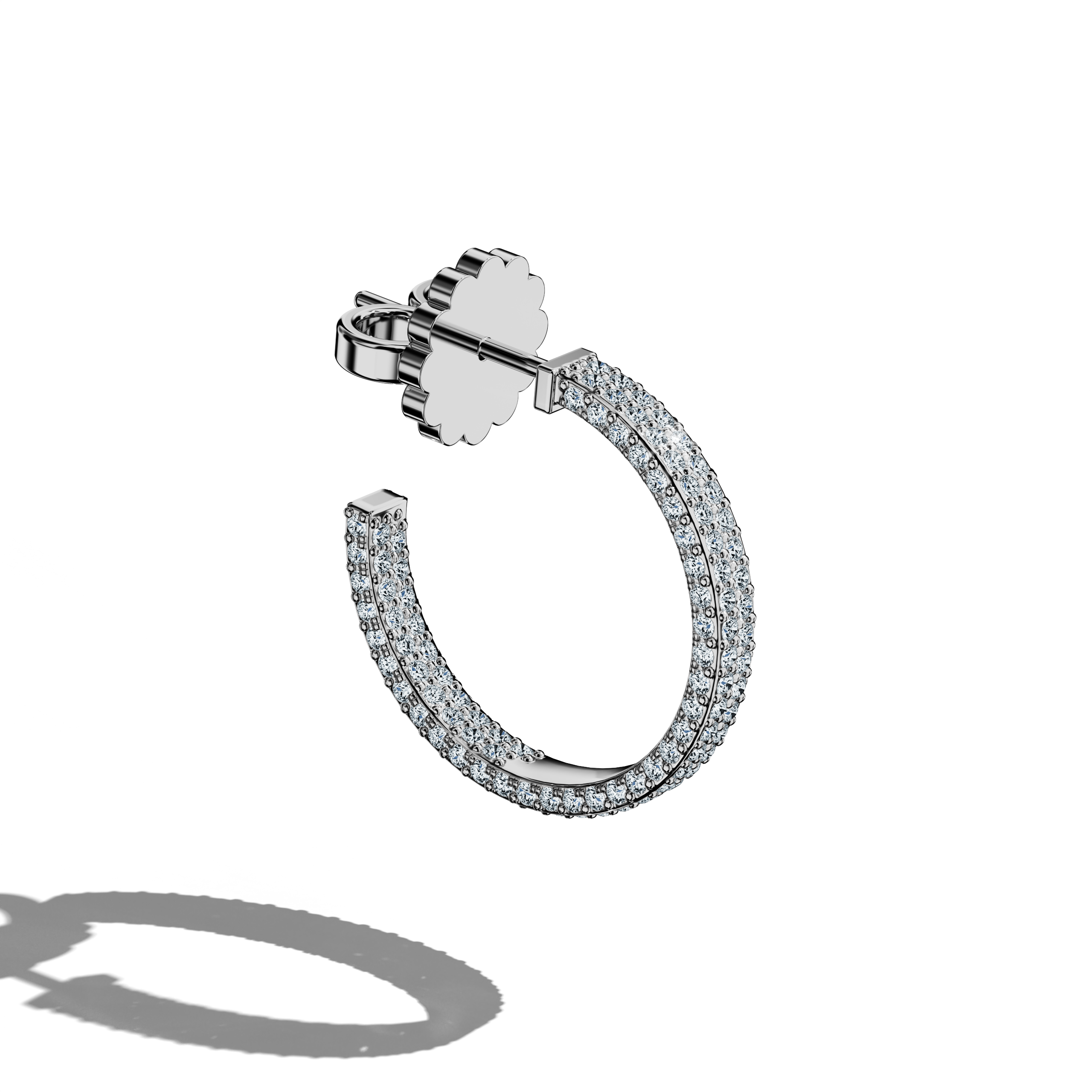 Front top side view of 4‑row 16 мм белое золото diamond hoop earrings – sophisticated diamond hoops and modern Украшения/fine Ювелирные изделия ear adornments featuring four rows of radiant diamonds in a 16 мм белое золото hoop, a timeless style for any occasion.