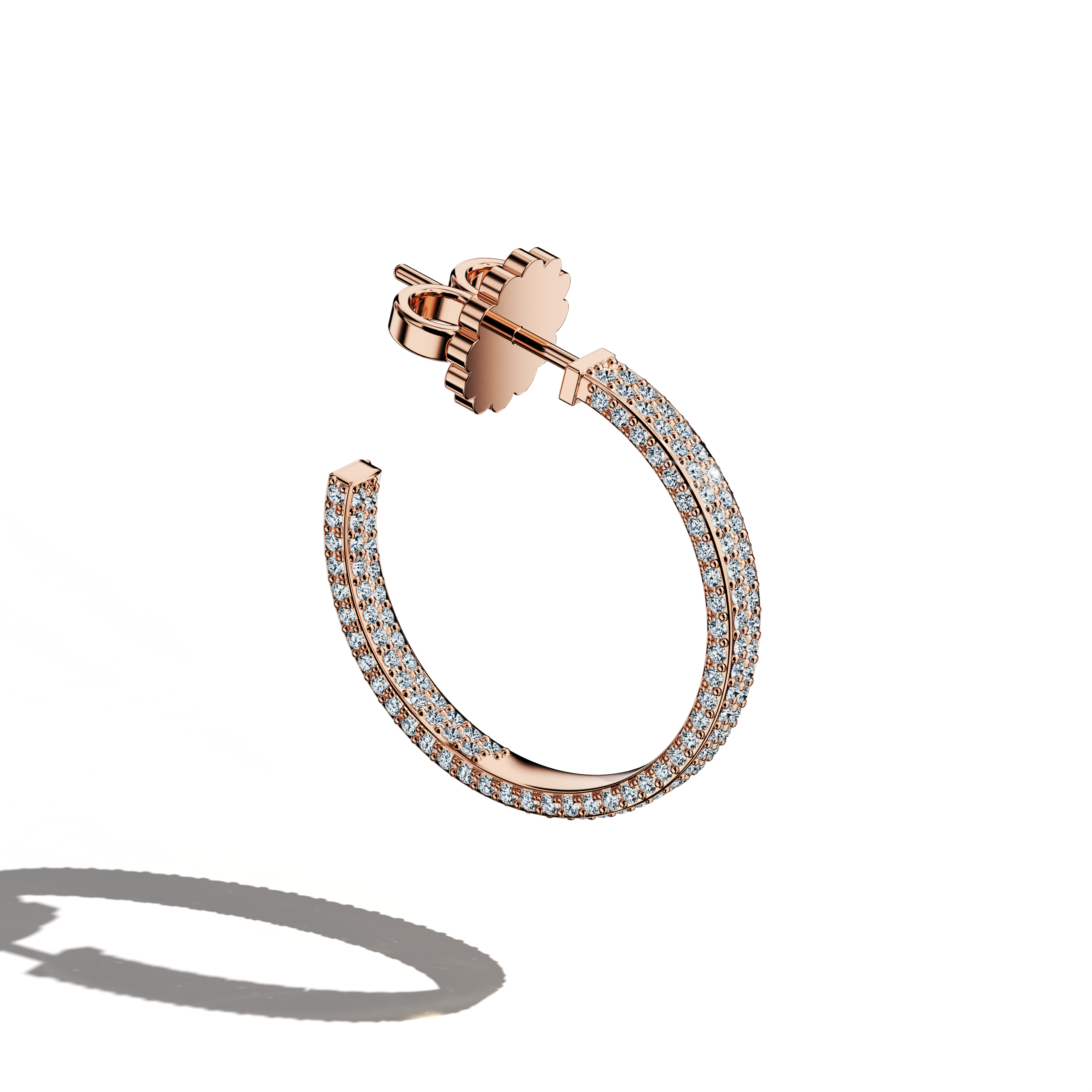 Front top side view of 4‑row 20 мм розовое золото diamond hoop earrings – opulent diamond hoops and refined Украшения/fine Ювелирные изделия ear accessories with four rows of dazzling diamonds in a 20 мм розовое золото design, ideal for an elegant, statement-making style.