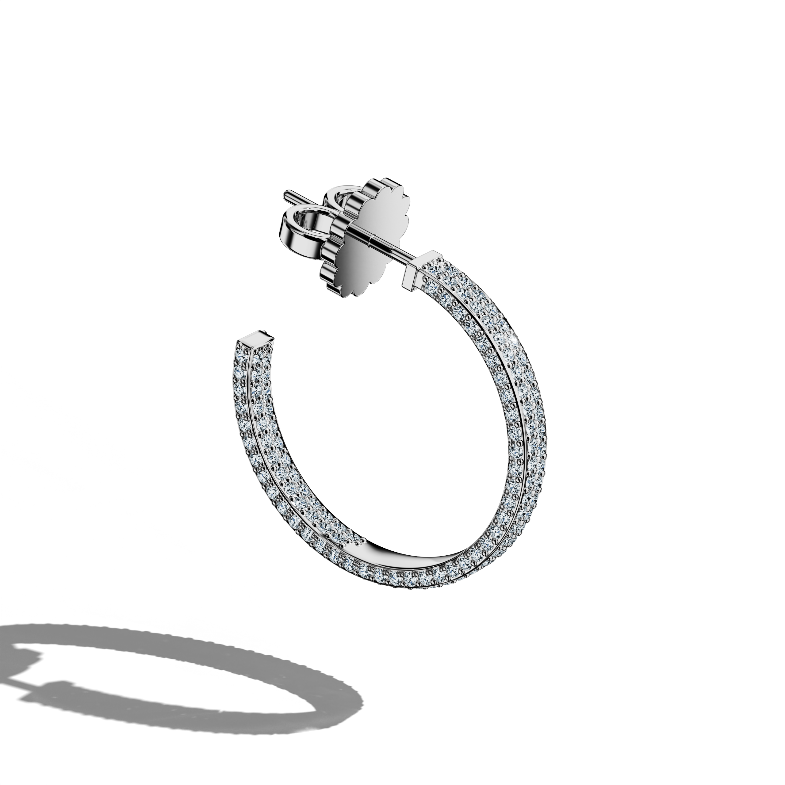 Front top side view of 4‑row 20 мм белое золото diamond hoop earrings – bold diamond ear adornments and luxurious Украшения/fine Ювелирные изделия, featuring four rows of brilliant diamonds in a 20 мм белое золото hoop for an impactful, high-end look.