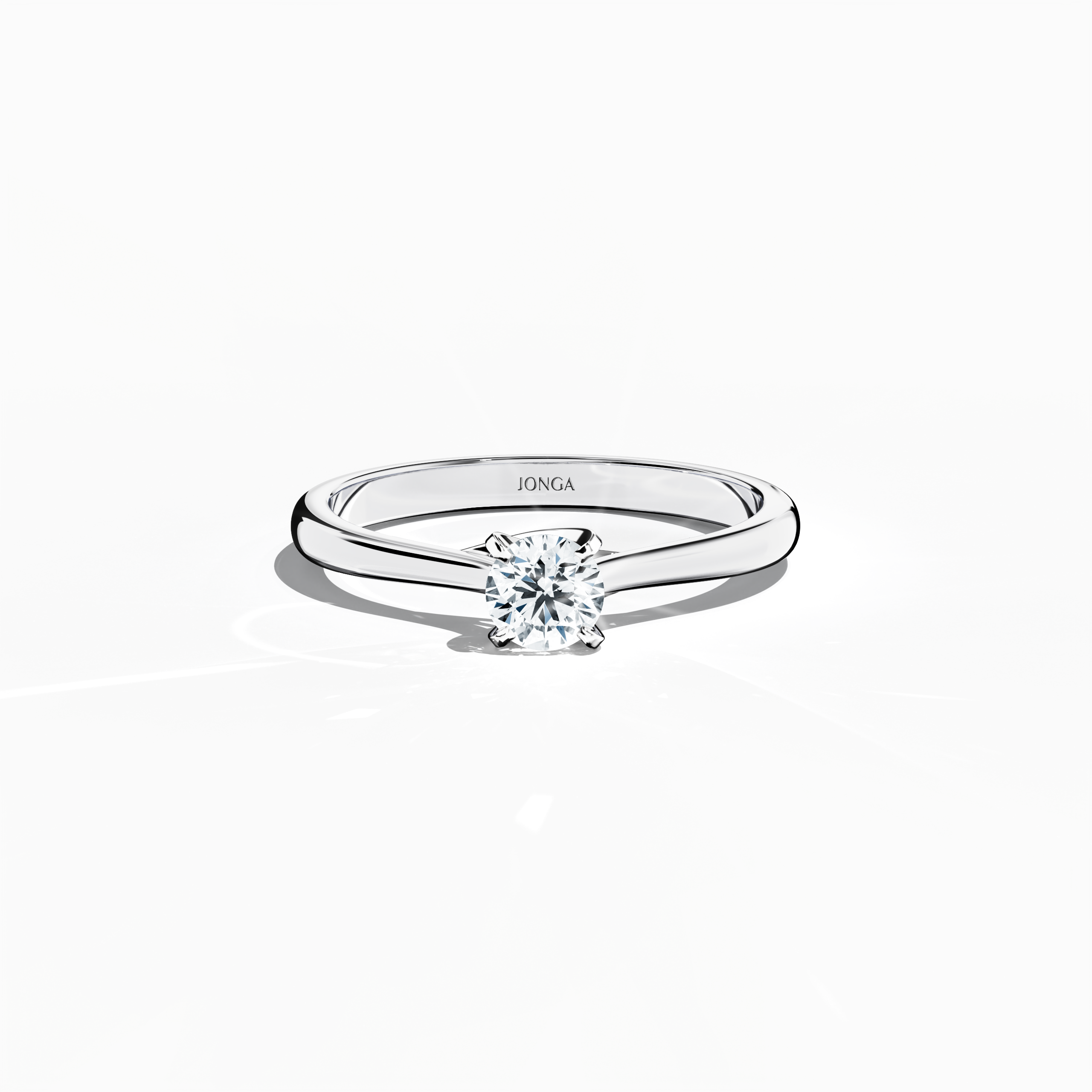 Elegant 0.30  карат diamond solitaire ring featuring a unique twisted bottom setting and secure four‑tap prong detail in белое золото, set with a silvery белое золото band. Captured from a sleeping front top view, this fine Украшения/fine Ювелирные изделия ring emphasizes its clean lines and contemporary sophistication."