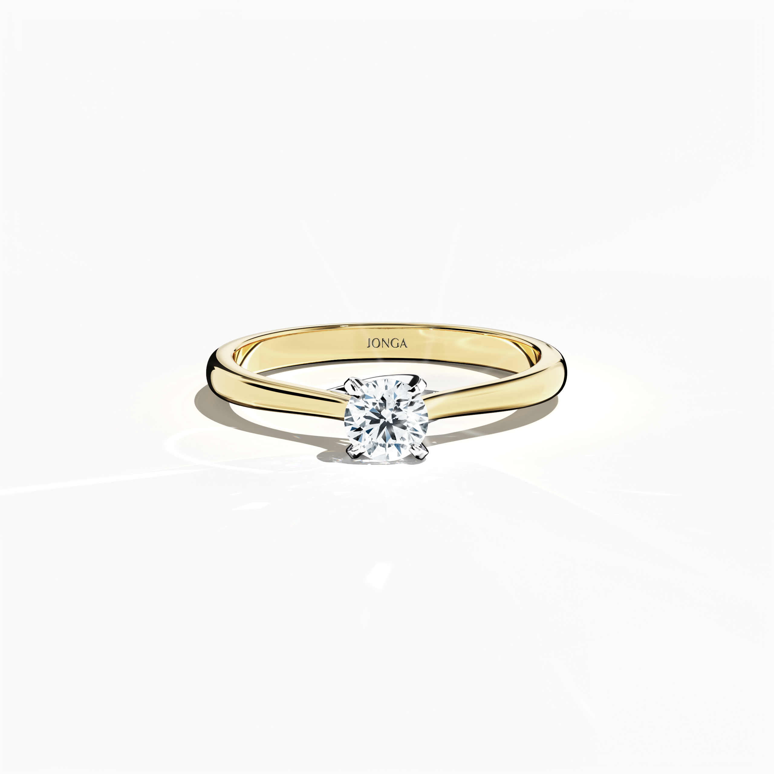 Elegant 0.30  карат diamond solitaire ring featuring a unique twisted bottom setting and four‑tap белое золото prongs, set with a rich жёлтое золото band (classic/warm жёлтое золото). Captured from a sleeping front top view, this fine Украшения/fine Ювелирные изделия ring highlights its brilliant center diamond and warm, luminous finish.