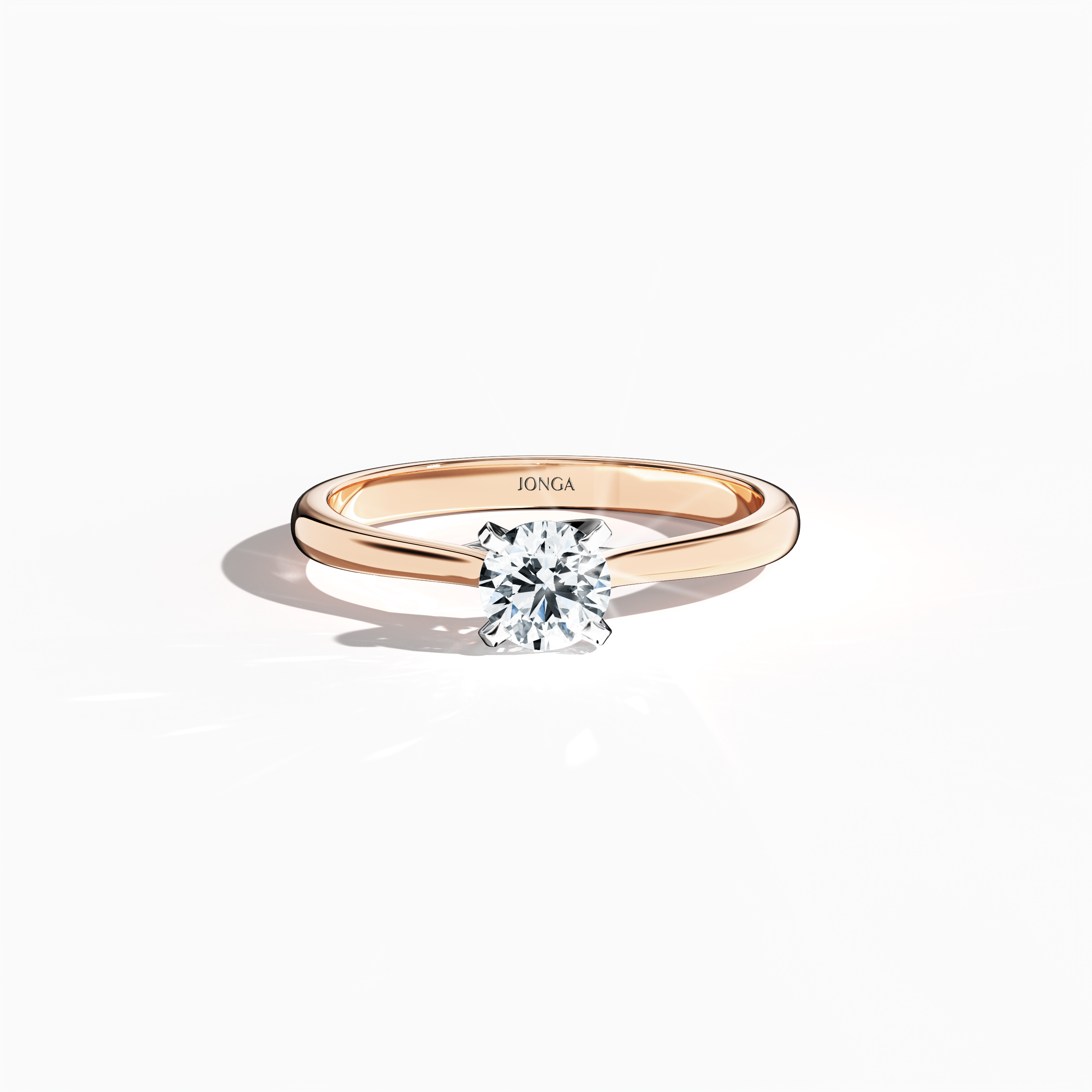 Elegant 0.50  карат diamond solitaire ring featuring a unique twisted bottom setting with four‑tap prongs in белое золото, set with a soft розовое золото band (blush/pink gold). Captured from a sleeping front top view, this fine Украшения/fine Ювелирные изделия ring highlights its refined profile and gentle, luminous finish.