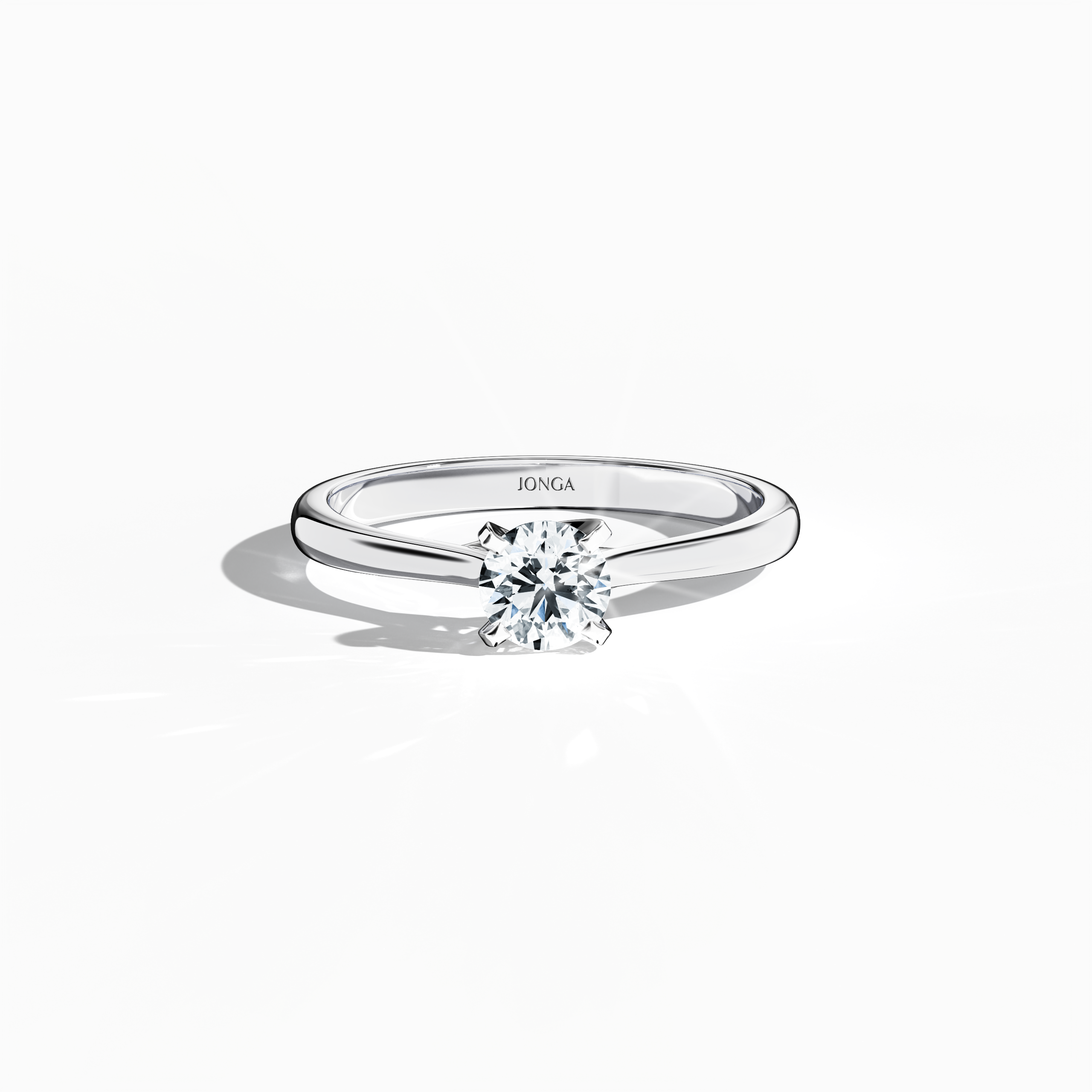 Elegant 0.50  карат diamond solitaire ring featuring a unique twisted bottom design with four‑tap prong setting in белое золото, set with a bright белое золото band. Captured from a sleeping front top view, this fine Украшения/fine Ювелирные изделия ring emphasizes its sleek profile and contemporary sophistication.