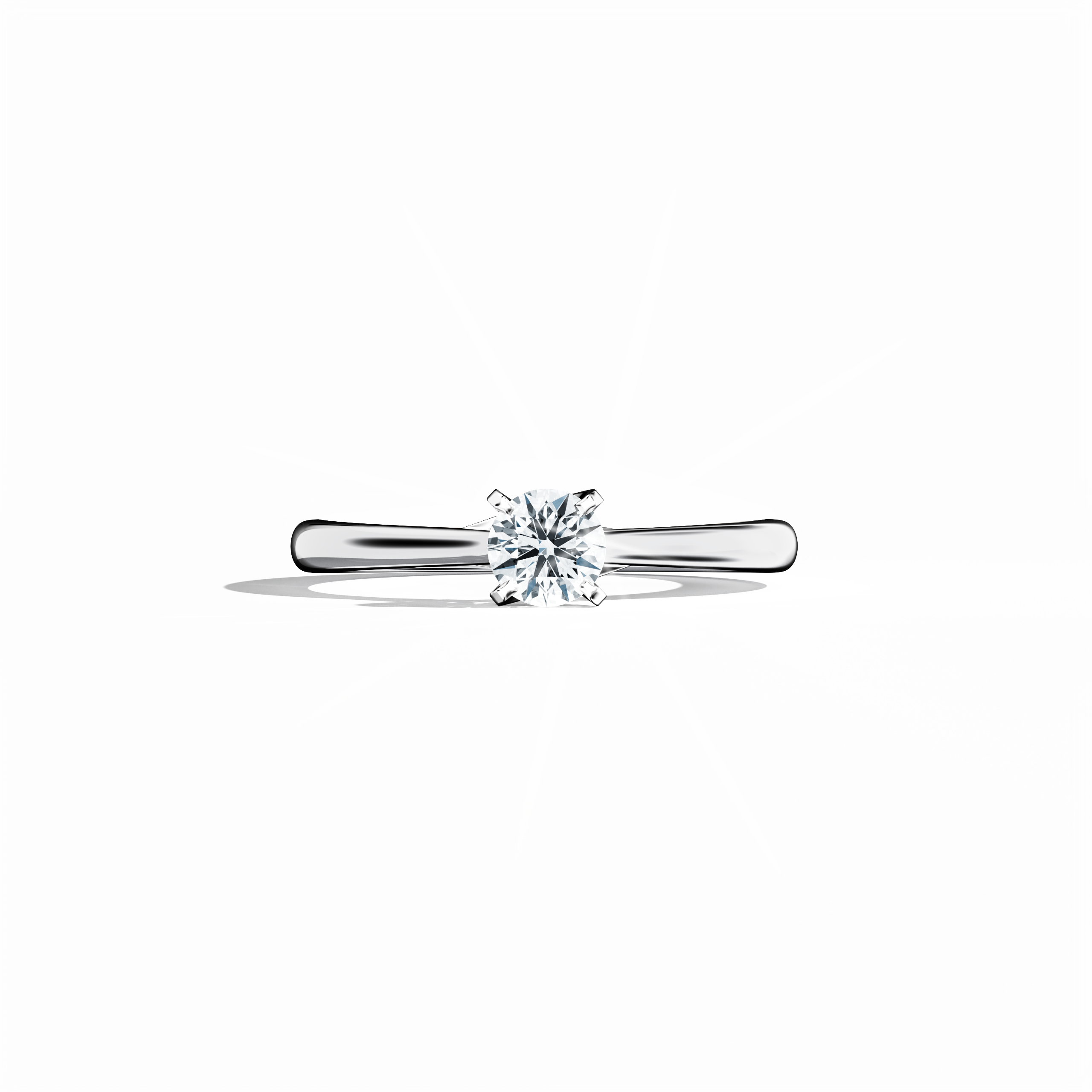 Solitaire ring with a 0.30  карат center diamond in a unique twisted bottom setting with four‑tap prongs in белое золото, paired with a bright белое золото band. Shown in a sleeping front view on a flat surface, this fine Украшения/fine Ювелирные изделия ring highlights its sleek, modern design and luminous finish.