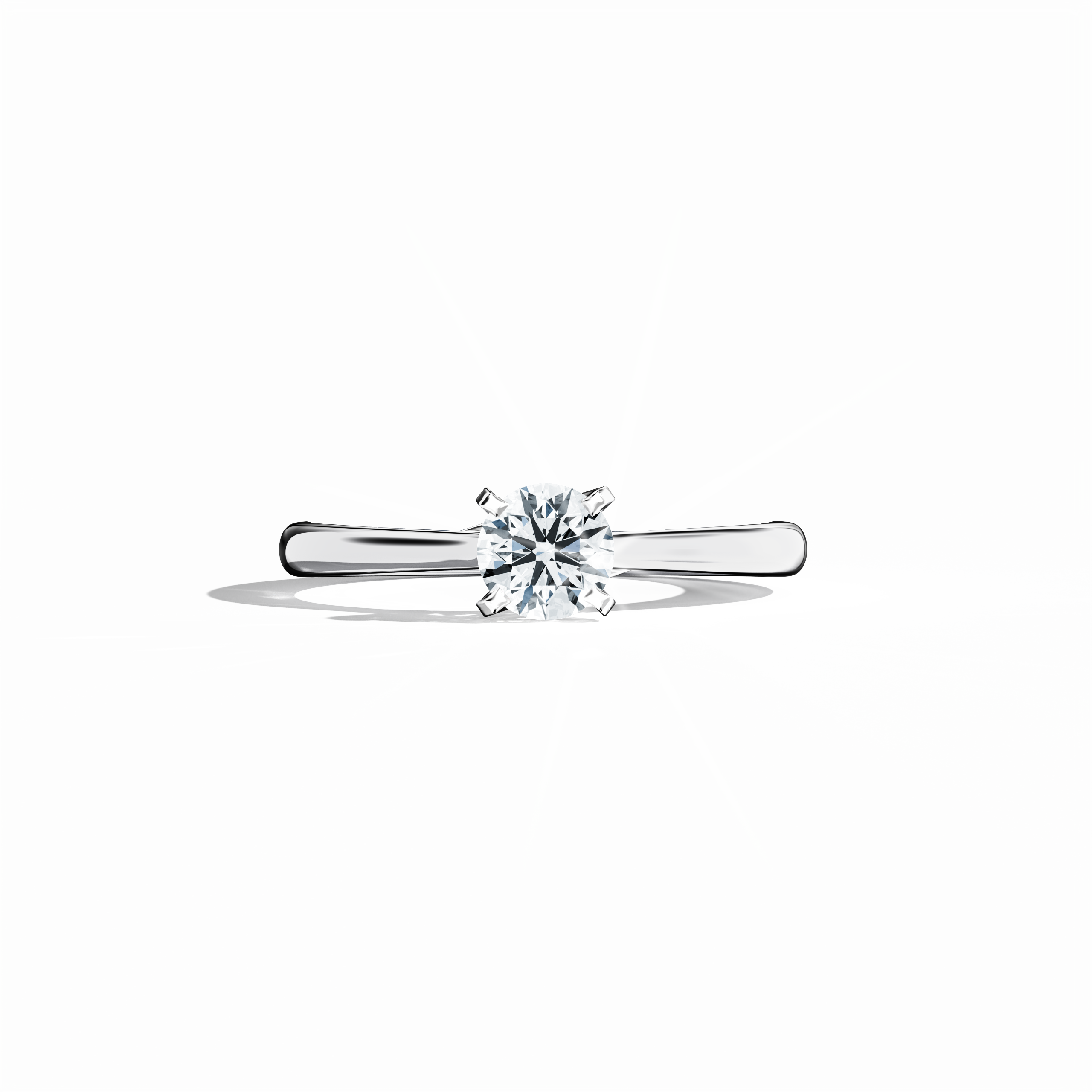 Solitaire ring with a 0.50  карат center diamond in a unique twisted bottom setting and four‑tap prong detailing in белое золото, paired with a bright белое золото band. Shown in a sleeping front view on a flat surface, this fine Украшения/fine Ювелирные изделия piece highlights its modern design and luminous, silvery finish.