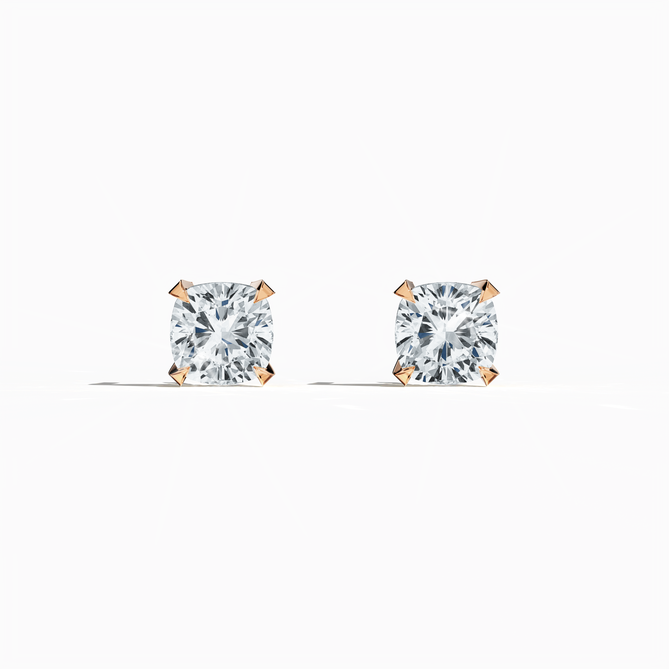Front view of 1-carat natural diamond earring in 18k розовое золото with nail prong setting; features a cushion cut diamond (also known as cushion brilliant or pillow cut diamond in various regions) – luxury fine Украшения/fine Ювелирные изделия ear accessory.