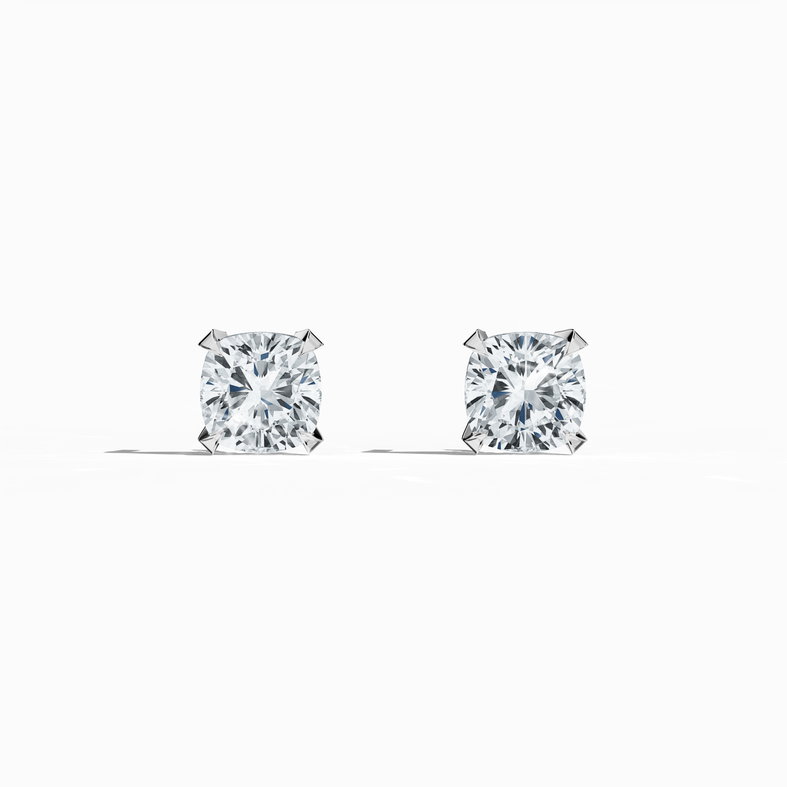 Front view of 1-carat natural diamond earring in 18k белое золото with nail prong setting; features a cushion cut diamond (also known as cushion brilliant or pillow cut diamond in various regions) – luxury fine Украшения/fine Ювелирные изделия ear accessory.