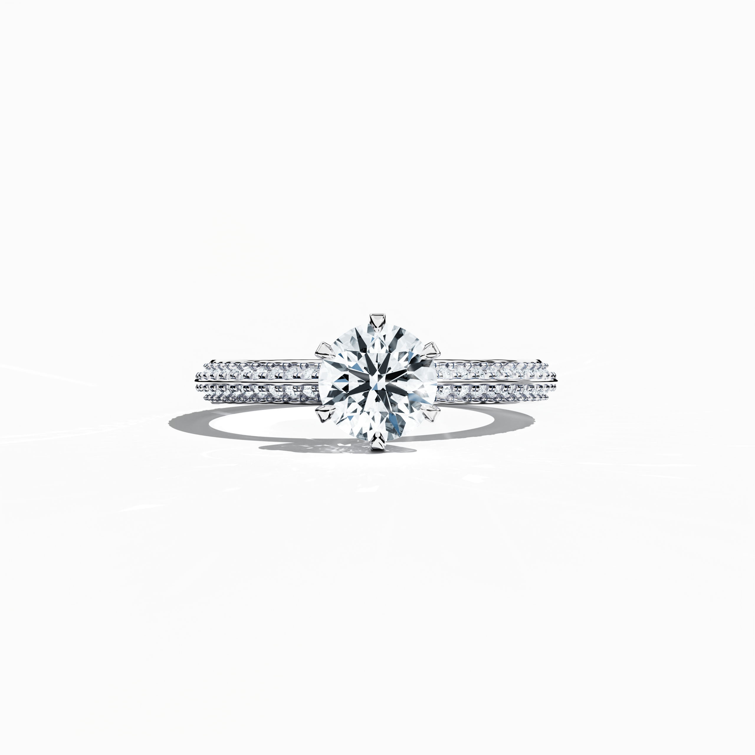 Solitaire paved ring with 1.40  карат total diamonds – featuring a 1  карат center stone and 0.40  карат pavé side stones – set in a bright белое золото band with a modern two‑step design and a sharp central line. Shown in a sleeping front view on a flat surface, this fine Украшения/fine Ювелирные изделия piece exudes sleek, luminous elegance.