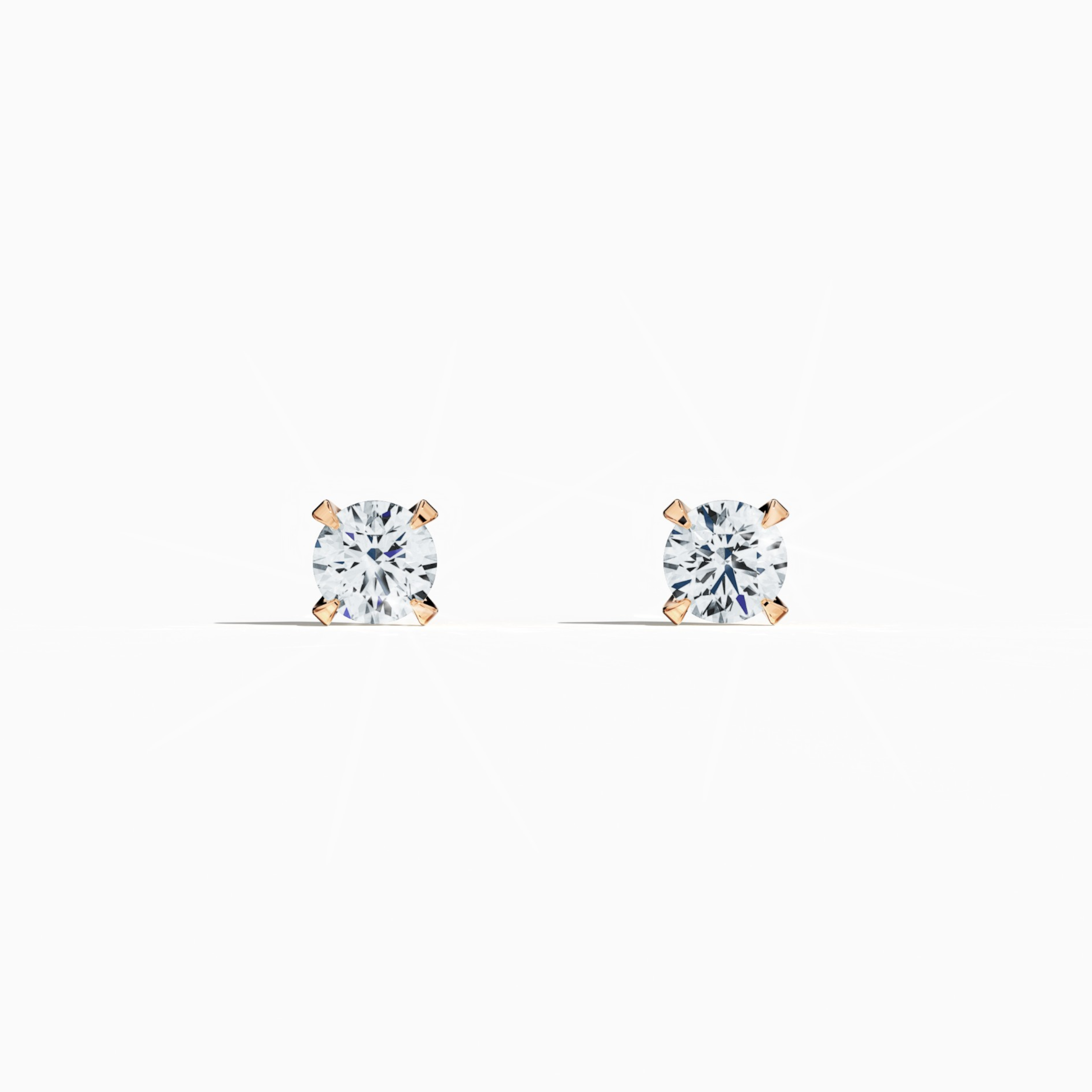 Front view of 1 carat natural diamond earring in 18k розовое золото with nail prong setting; diamond stud, 1ct solitaire diamond, luxury fine Украшения/fine Ювелирные изделия ear accessory.