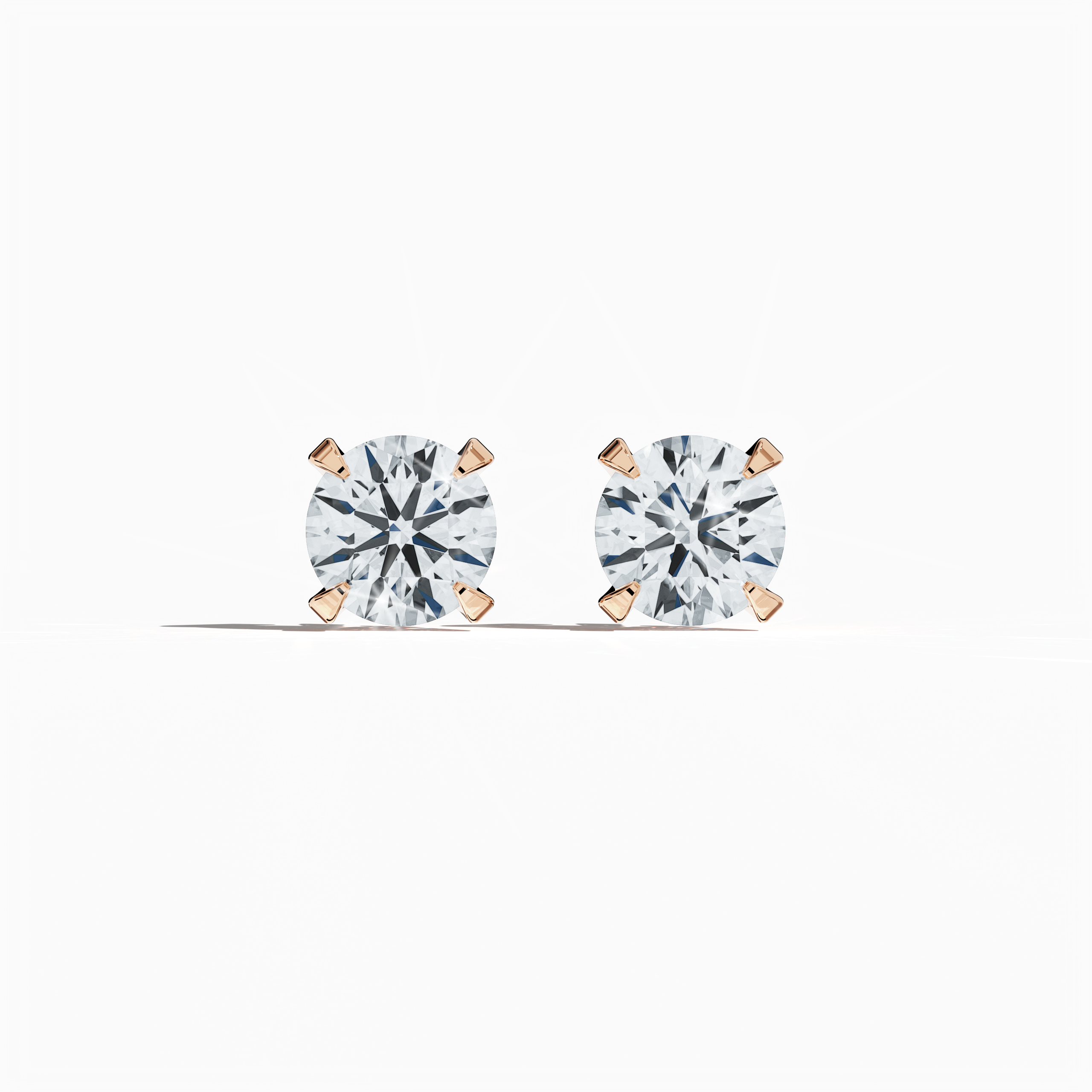 Front view of 2 carat natural diamond earring in 18k розовое золото with nail prong setting; diamond stud, 2ct solitaire diamond, luxury fine Украшения/fine Ювелирные изделия ear accessory.