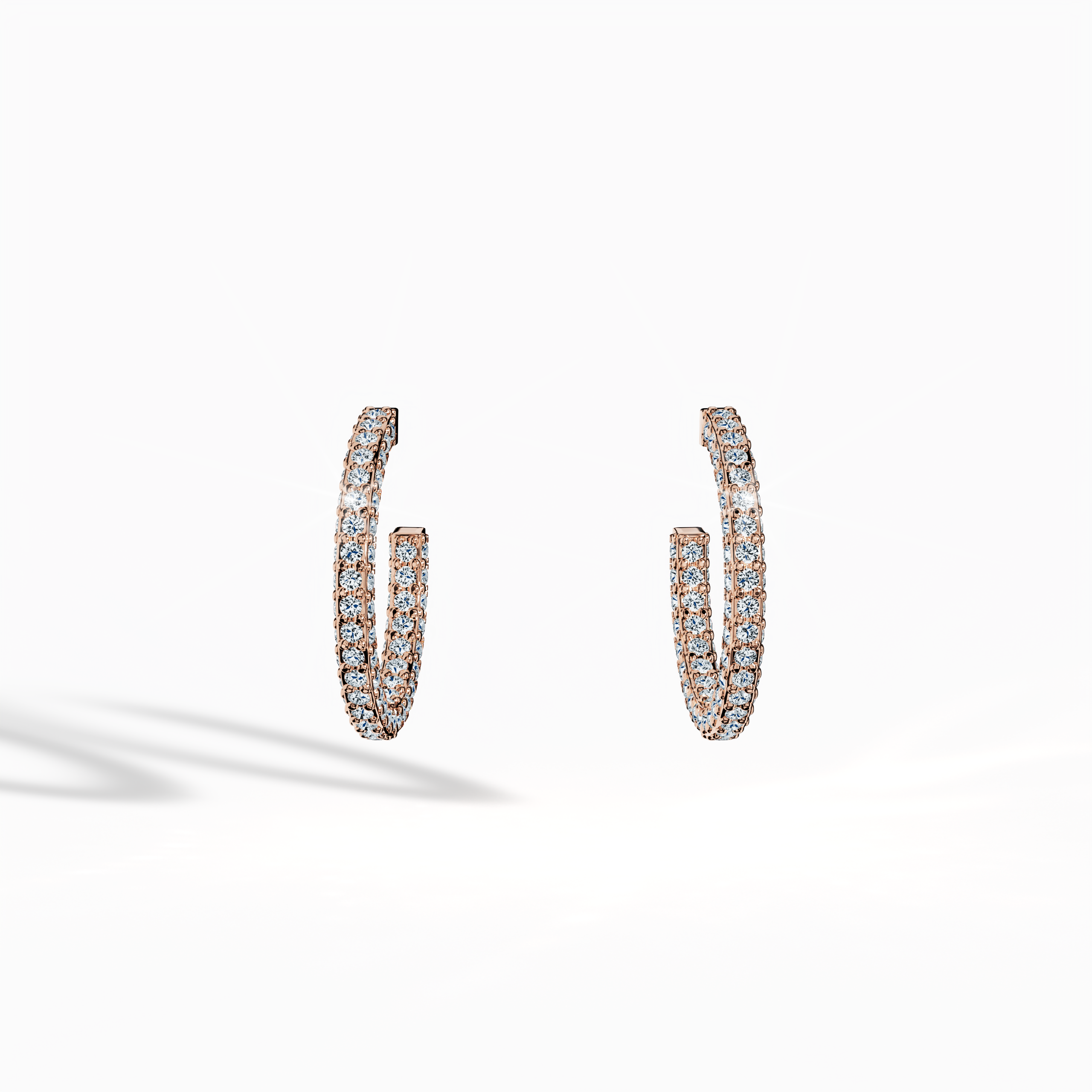 Front view of 3‑row 12 мм розовое золото diamond hoop earrings – exquisite diamond hoops, premium Украшения/fine Ювелирные изделия ear accessories with three rows of brilliant stones in a 12 мм design, perfect for adding warmth and charm.