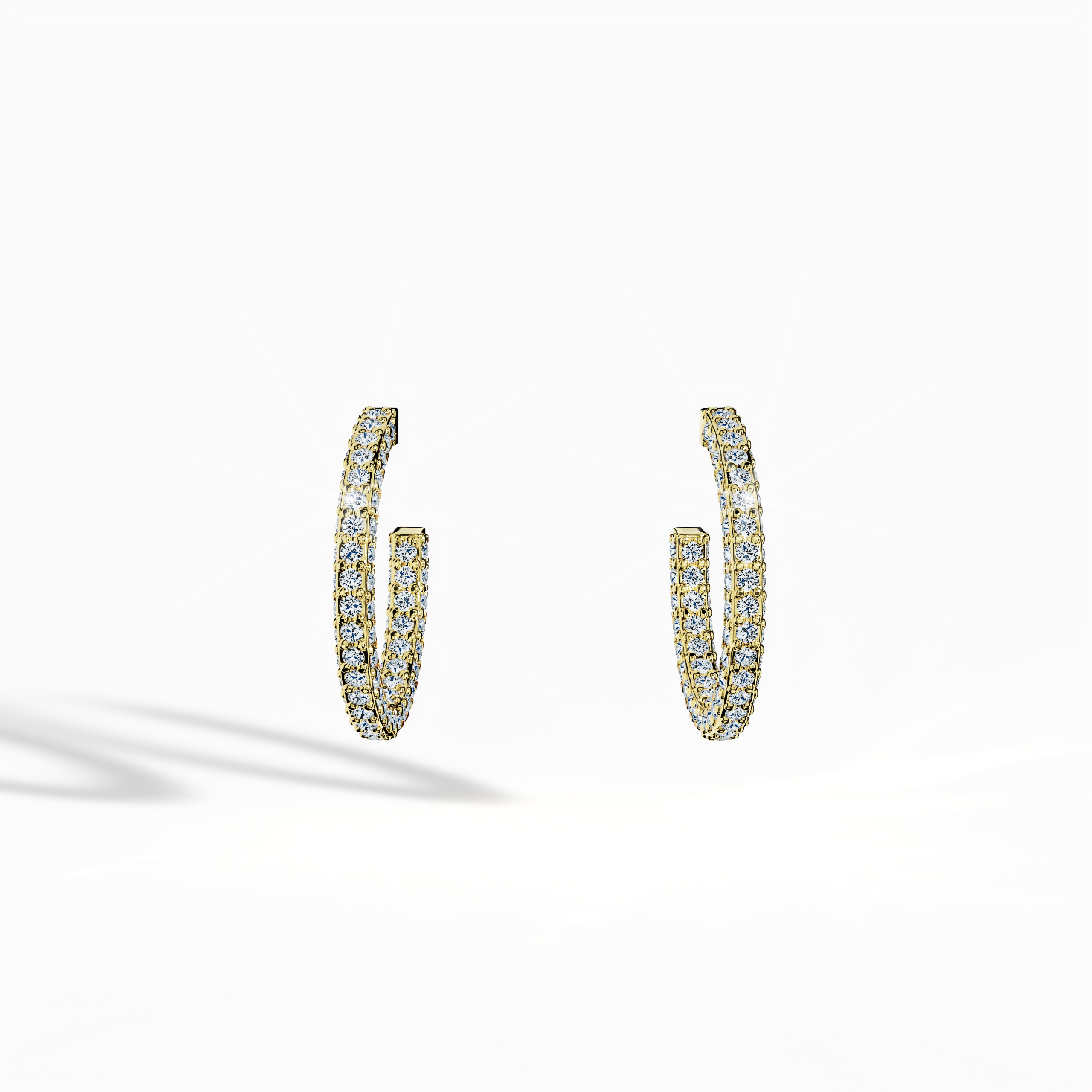 Front view of 3‑row 12 мм жёлтое золото diamond hoop earrings – vibrant diamond ear rings and stylish Украшения/fine Ювелирные изделия accessories showcasing three rows of luminous diamonds in a 12 мм hoop for a striking yet refined look.