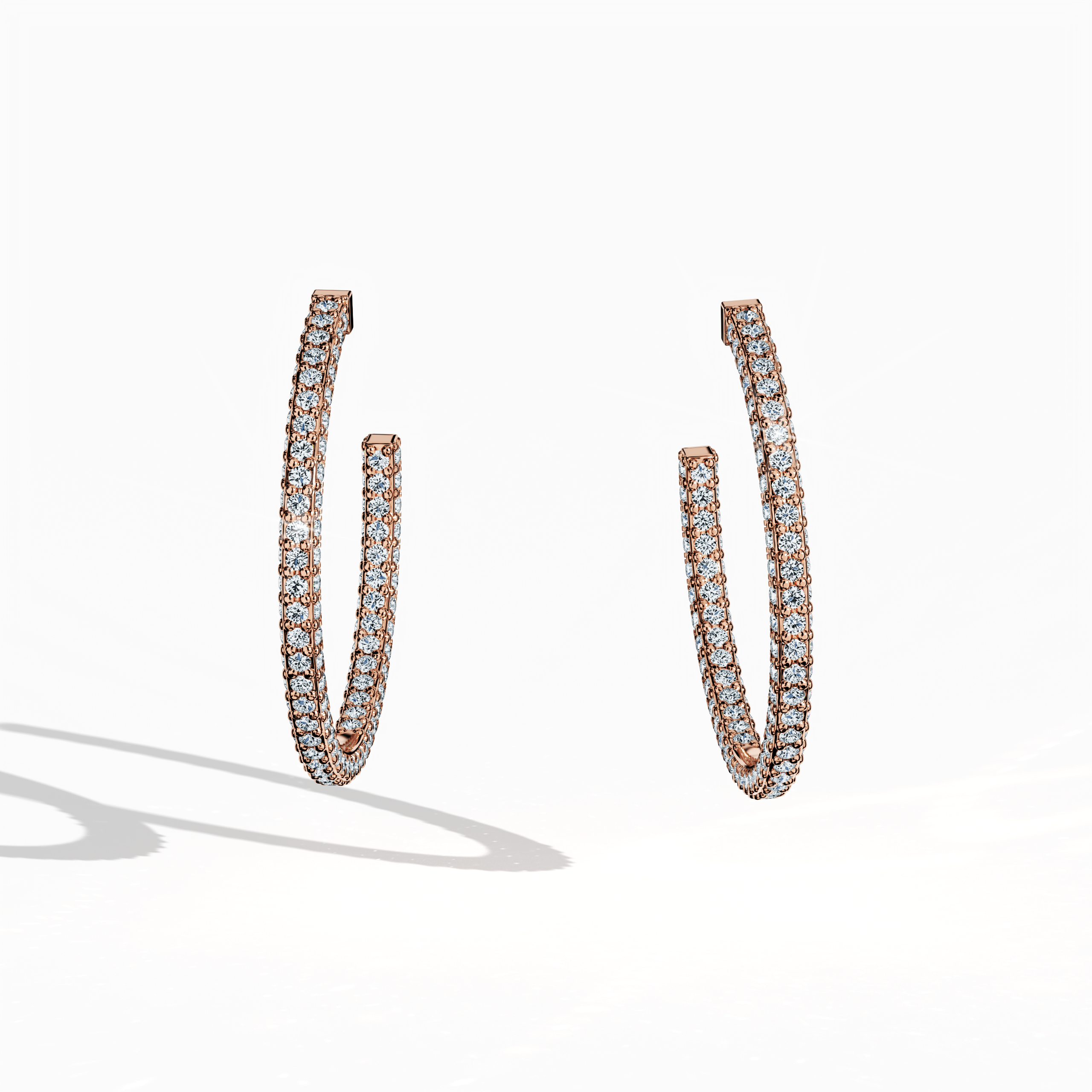 Front view of 3‑row 20 мм розовое золото diamond hoop earrings – opulent diamond ear accessories and elegant Украшения/fine Ювелирные изделия, with three rows of radiant diamonds set in a 20 мм розовое золото hoop for a luxe, eye-catching look.
