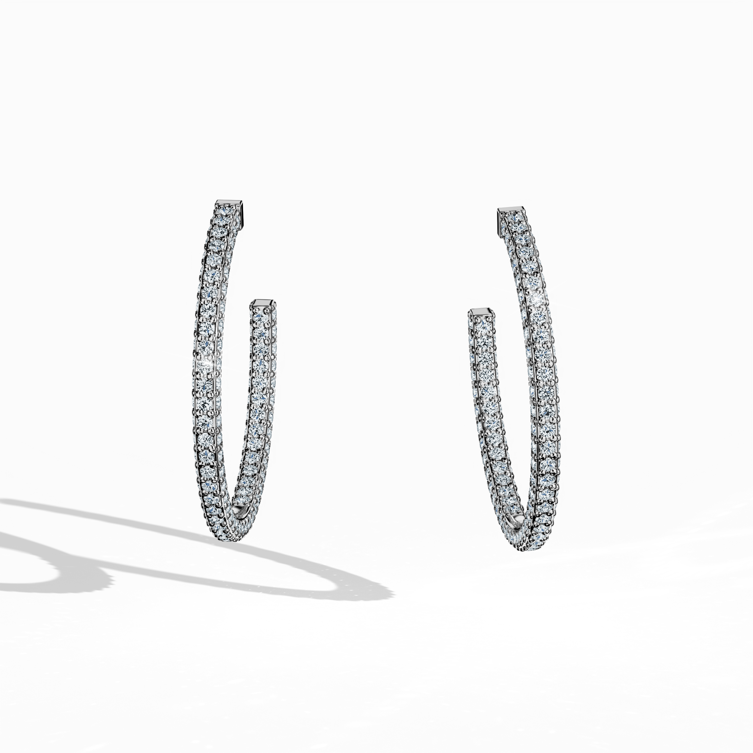 Front view of 3‑row 20 мм белое золото diamond hoop earrings – dramatic diamond hoops and high-end Украшения/fine Ювелирные изделия ear adornments featuring three rows of brilliant diamonds in a 20 мм белое золото hoop, perfect for making a statement.