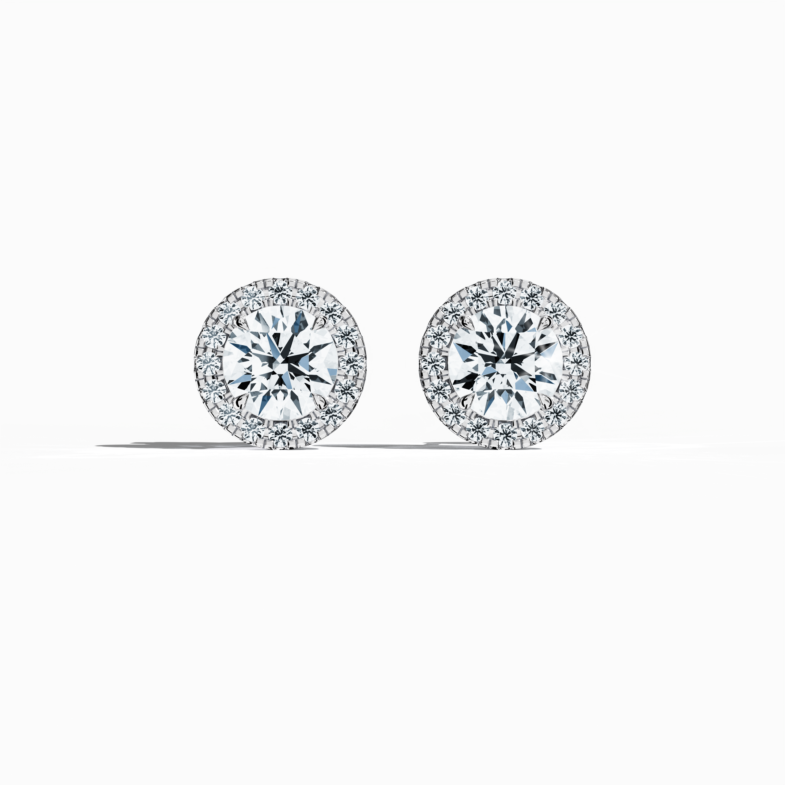 Front view of 4.40 carat natural diamond eternity halo earrings in nail prong/ claw settings with flower butterfly screw lock in 18k белое золото.