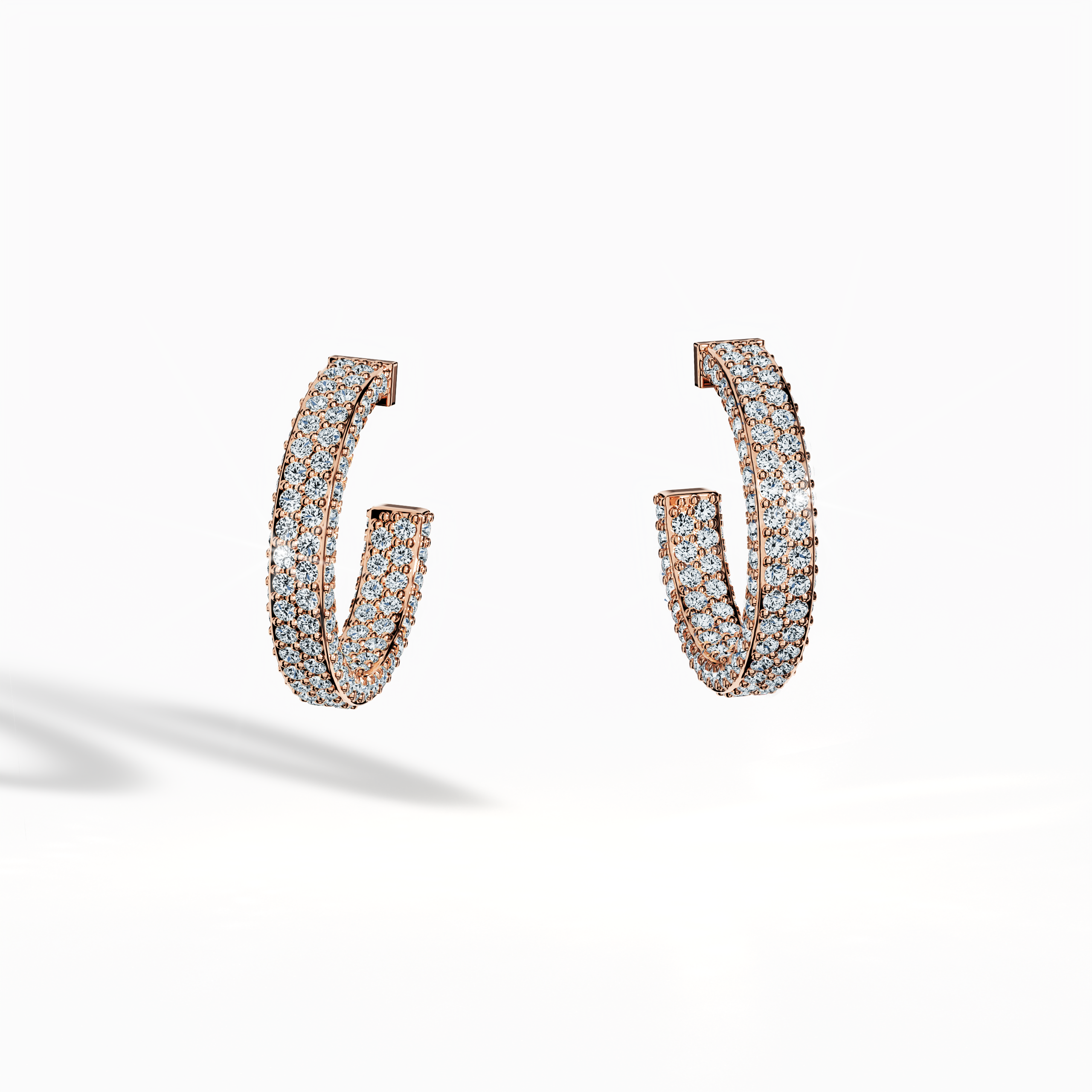 Front view of 4‑row 12 мм розовое золото diamond hoop earrings – delicate diamond hoops and stylish Украшения/fine Ювелирные изделия ear adornments featuring four rows of luminous diamonds in a 12 мм розовое золото design, perfect for a subtle yet sophisticated look.